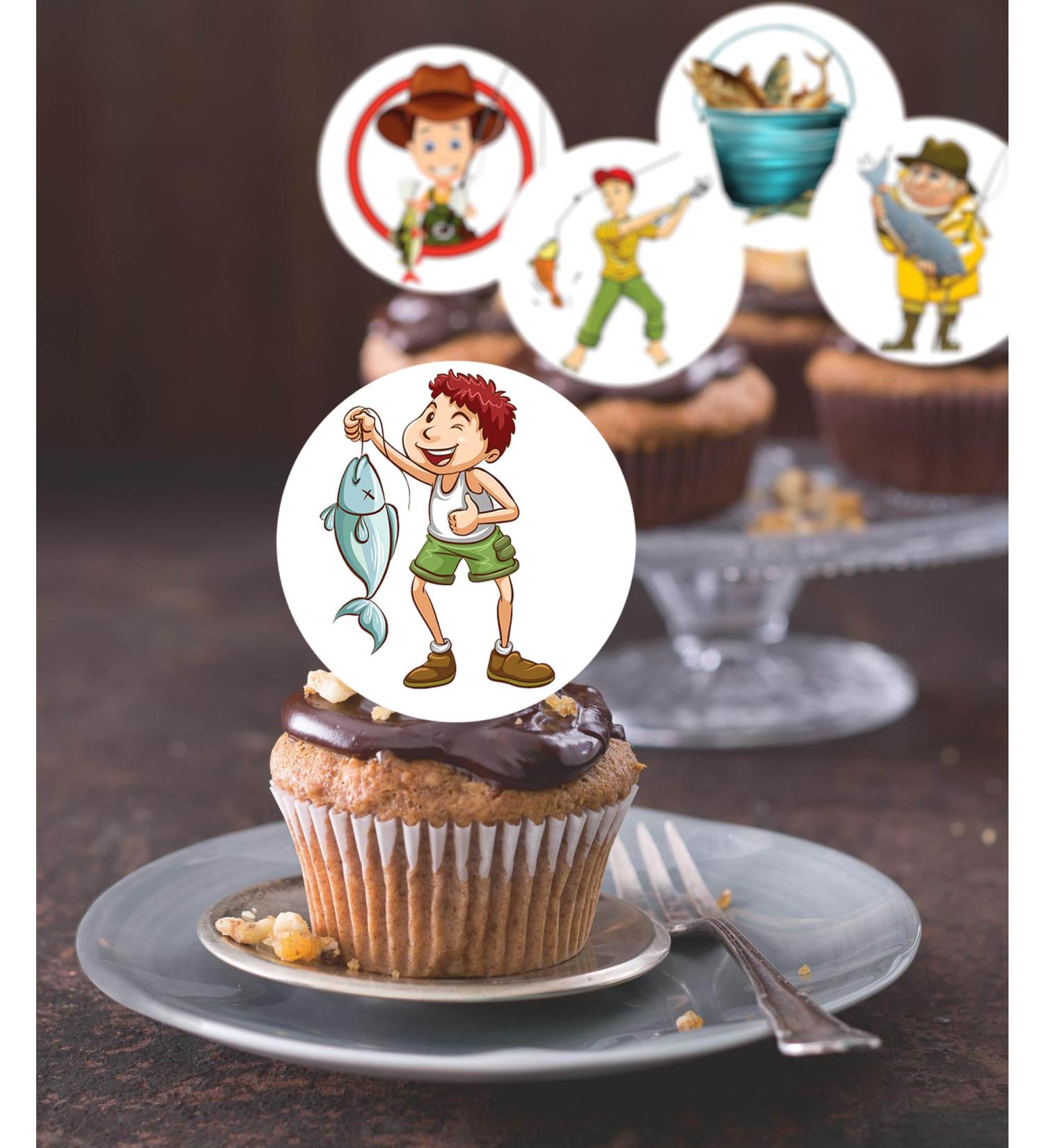 24 x Pre-Cut Fishing 1 Edible Stand up Wafer Paper Cupcake Toppers Cake Decorations Birthday Party Fisherman Fish - Buy Online on SooperMarket.com