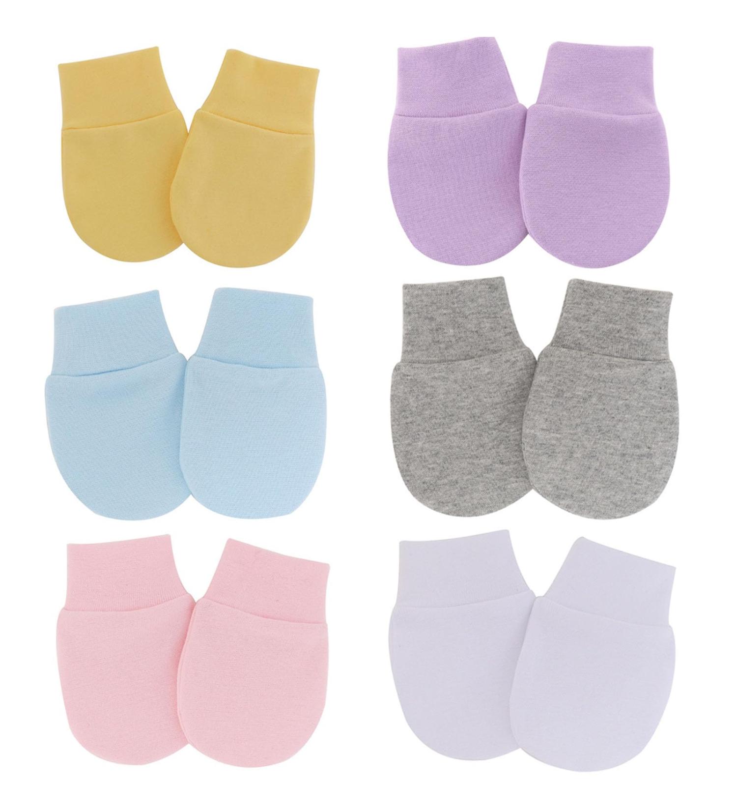 6 Pairs Newborn Baby Anti-Scratch Mittens | Soft Adjustable Cotton Gloves for 0-6 Months Boys Girls - Buy Online on SooperMarket.com