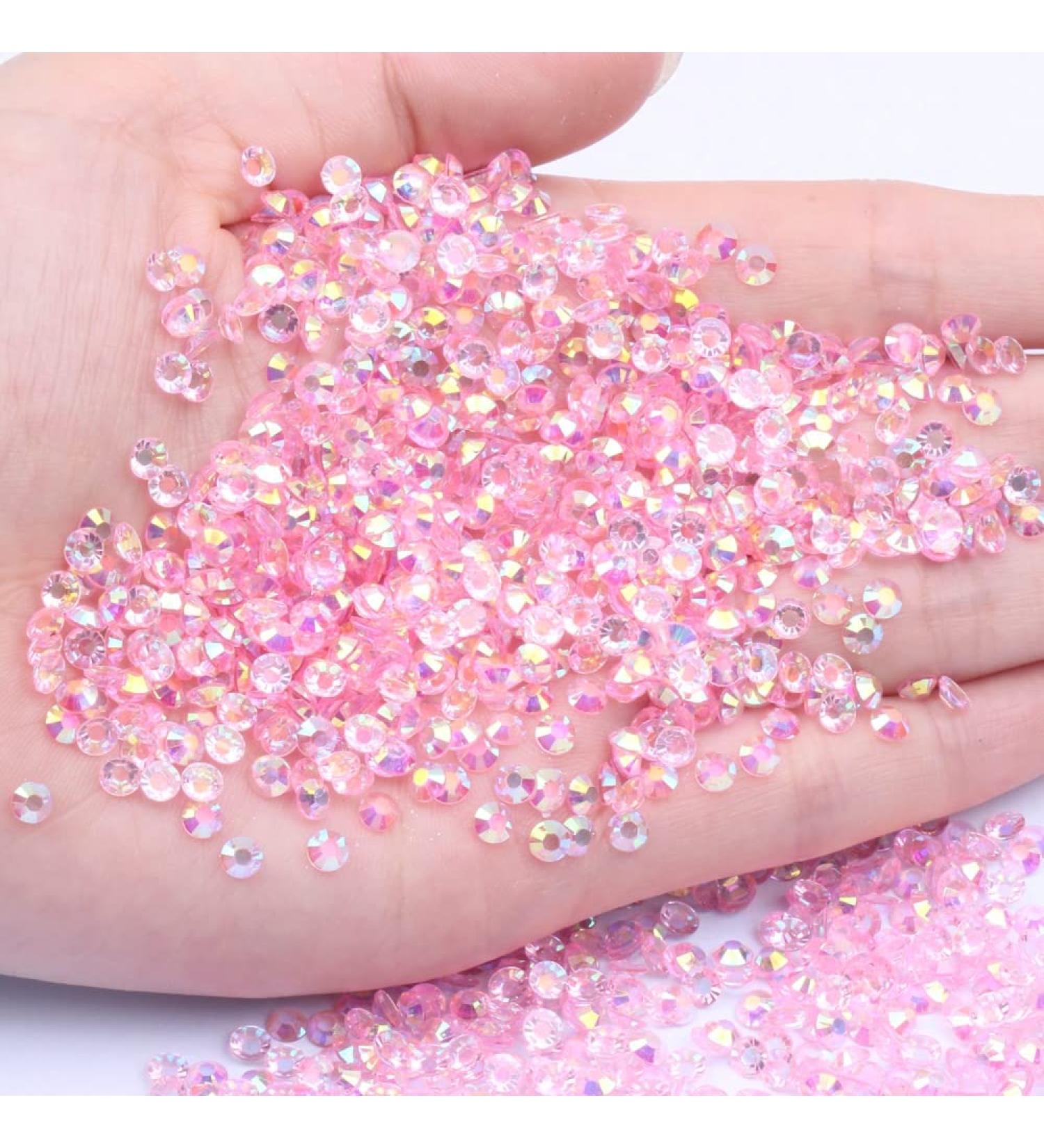 1000Pcs Transparent AB Flat Back Nail Art Rhinestones Mixed Sizes 2/3/4/5/6mm Crystals Gems For DIY Nail And Crafts Decorations (04T Light Pink AB)