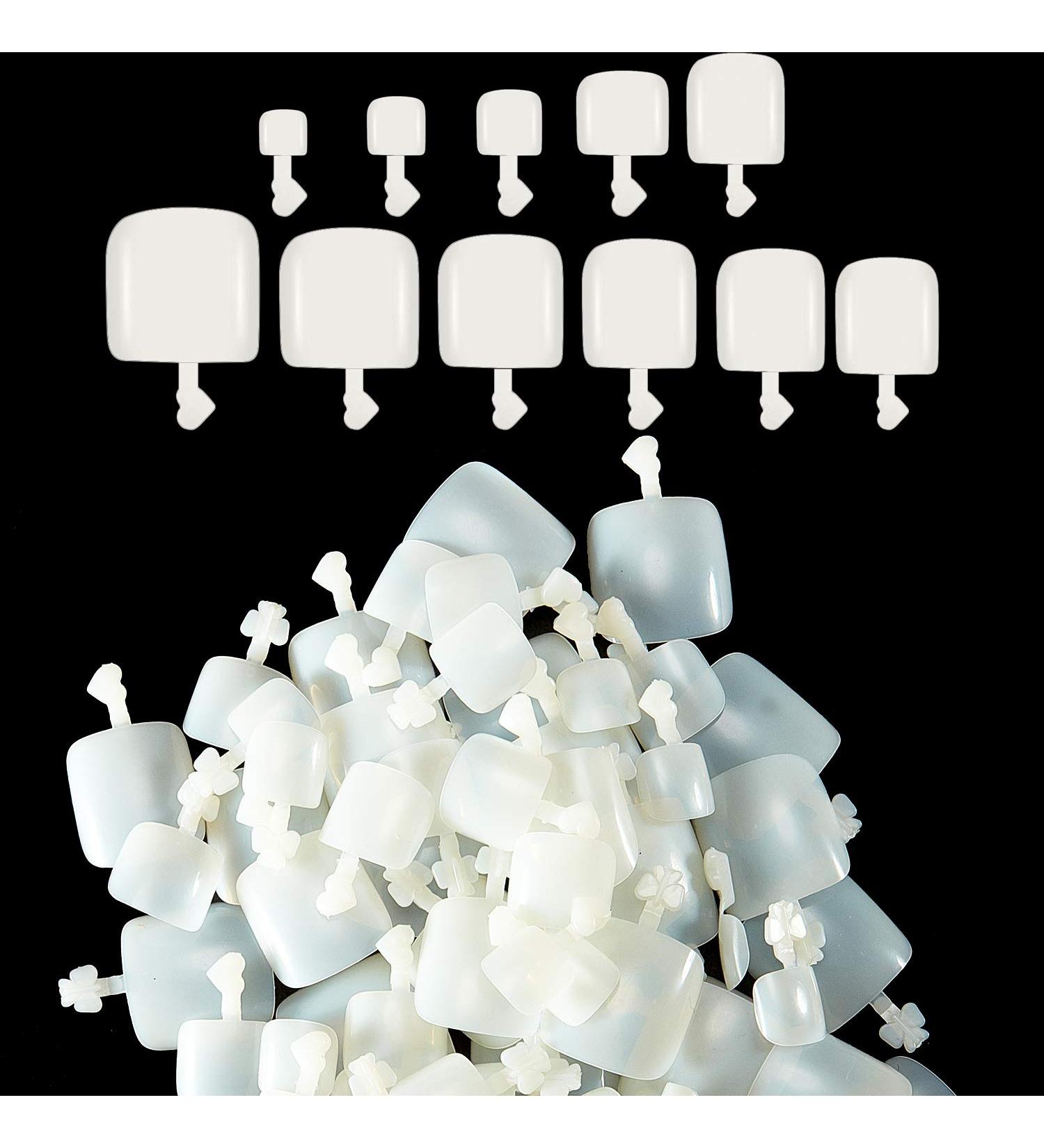 1200 Full Cover White Acrylic False Press-On Toenails - Natural Color, 12 Sizes - for Women & Girls - Buy Online on SooperMarket.com