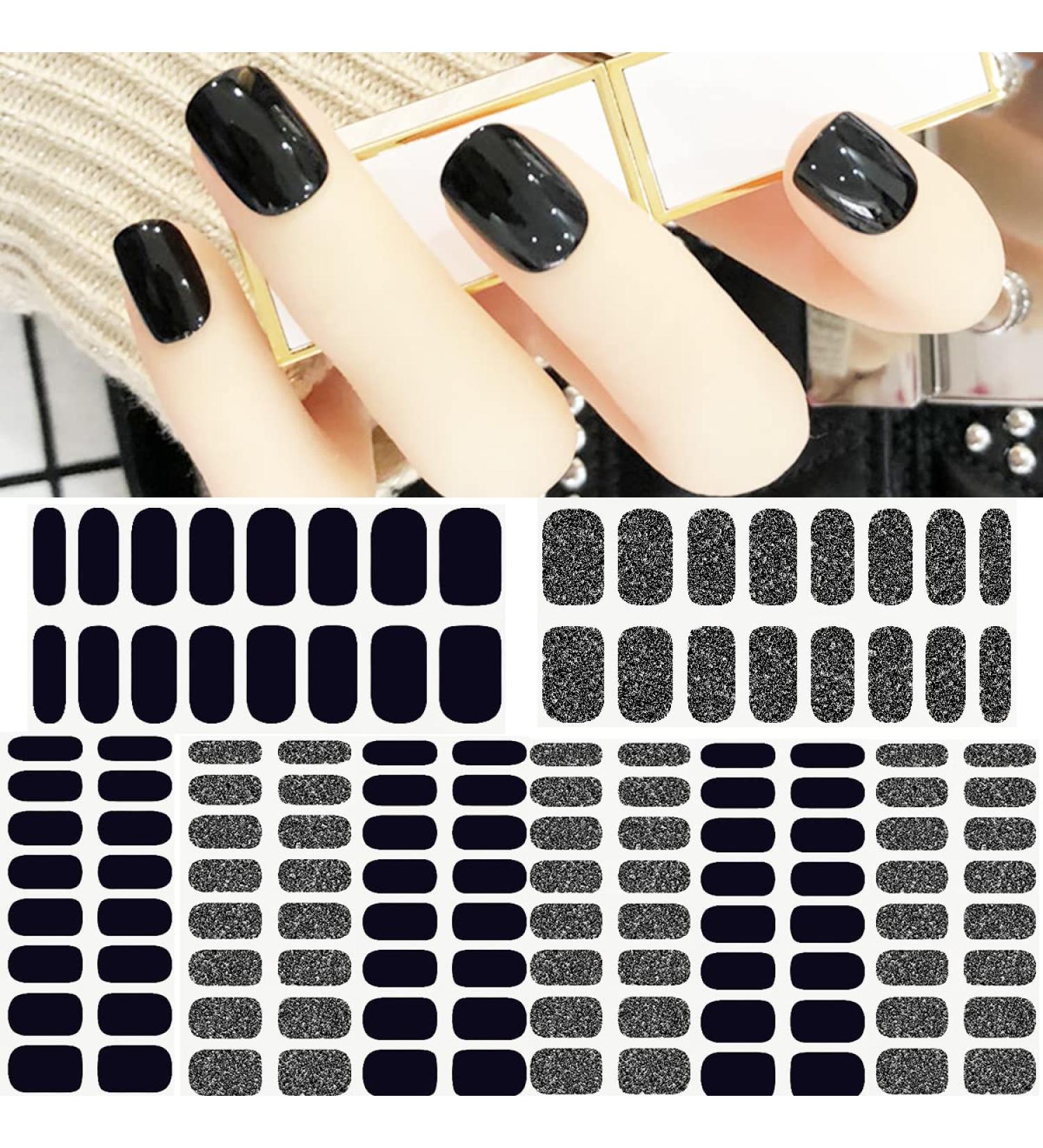 Glitter Street Black Nail Wraps - 8 Sheets (128 Pieces) Self-Adhesive Nail Art Strips for Women - Buy Online on SooperMarket.com