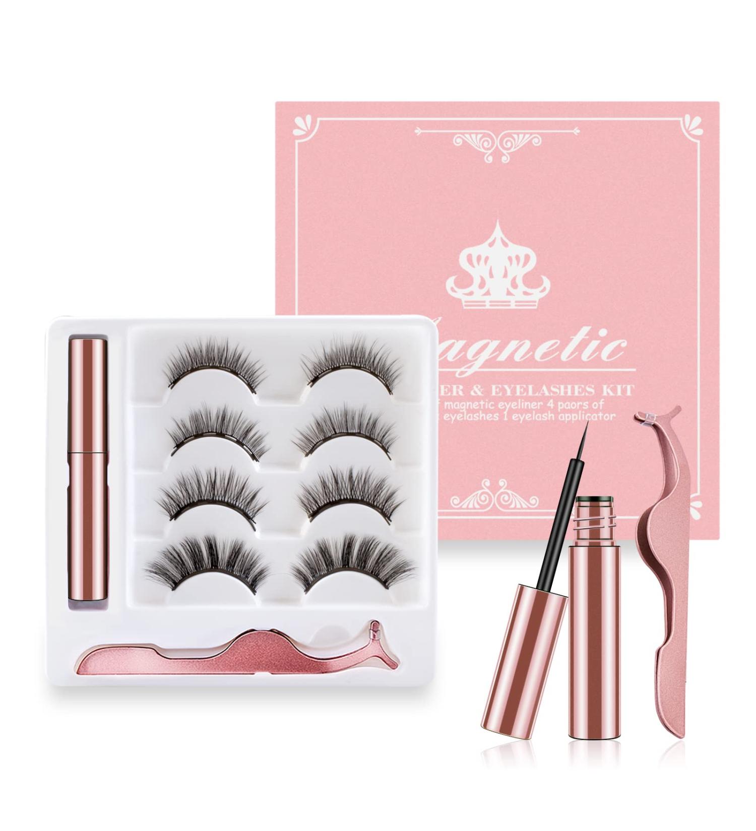 Soft Reusable Magnetic Eyelashes Kit - Waterproof, Long Lasting, 4 Pairs of Natural Look 3D Lashes with Magnetic Eyeliner - No Glue Needed - Buy Online on SooperMarket.com