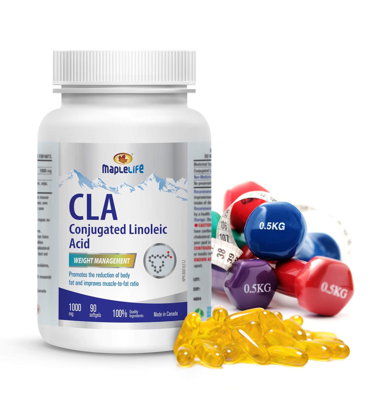 MapleLife Nutrition CLA Conjugated Linoleic Acid 1000 mg Promote Reduction of Body Fat Improve Muscle-to-Fat Ratio - Weight Management Metabolism Support Body Composition Antioxidant Maintain Overall Health 90 Softgels - Buy Online on SooperMarket.com