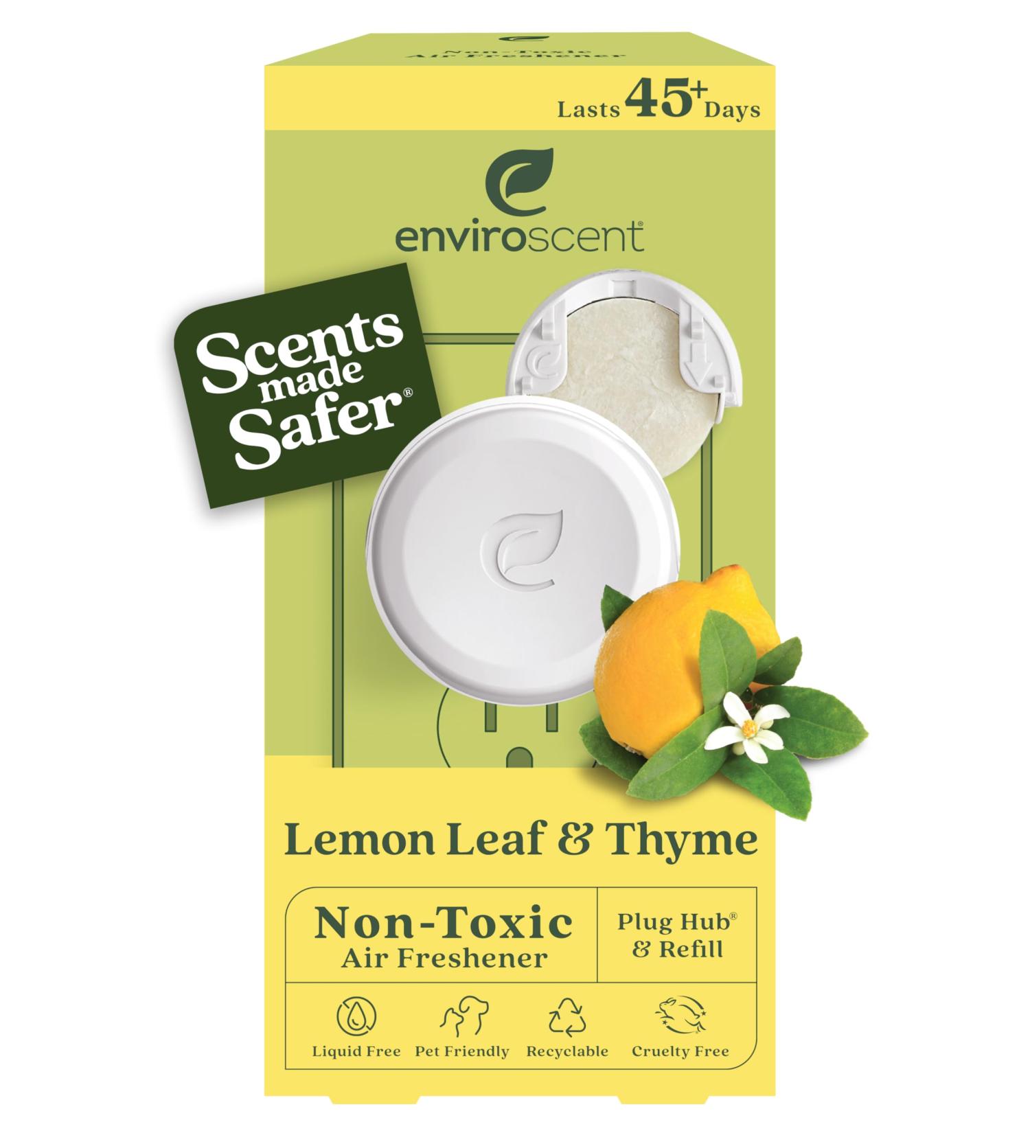 Enviroscent Non-Toxic Air Freshener - Lemon Leaf & Thyme Plug-In | 45+ Days of Home Fragrance | Refillable Essential Oil Set - Buy Online on SooperMarket.com