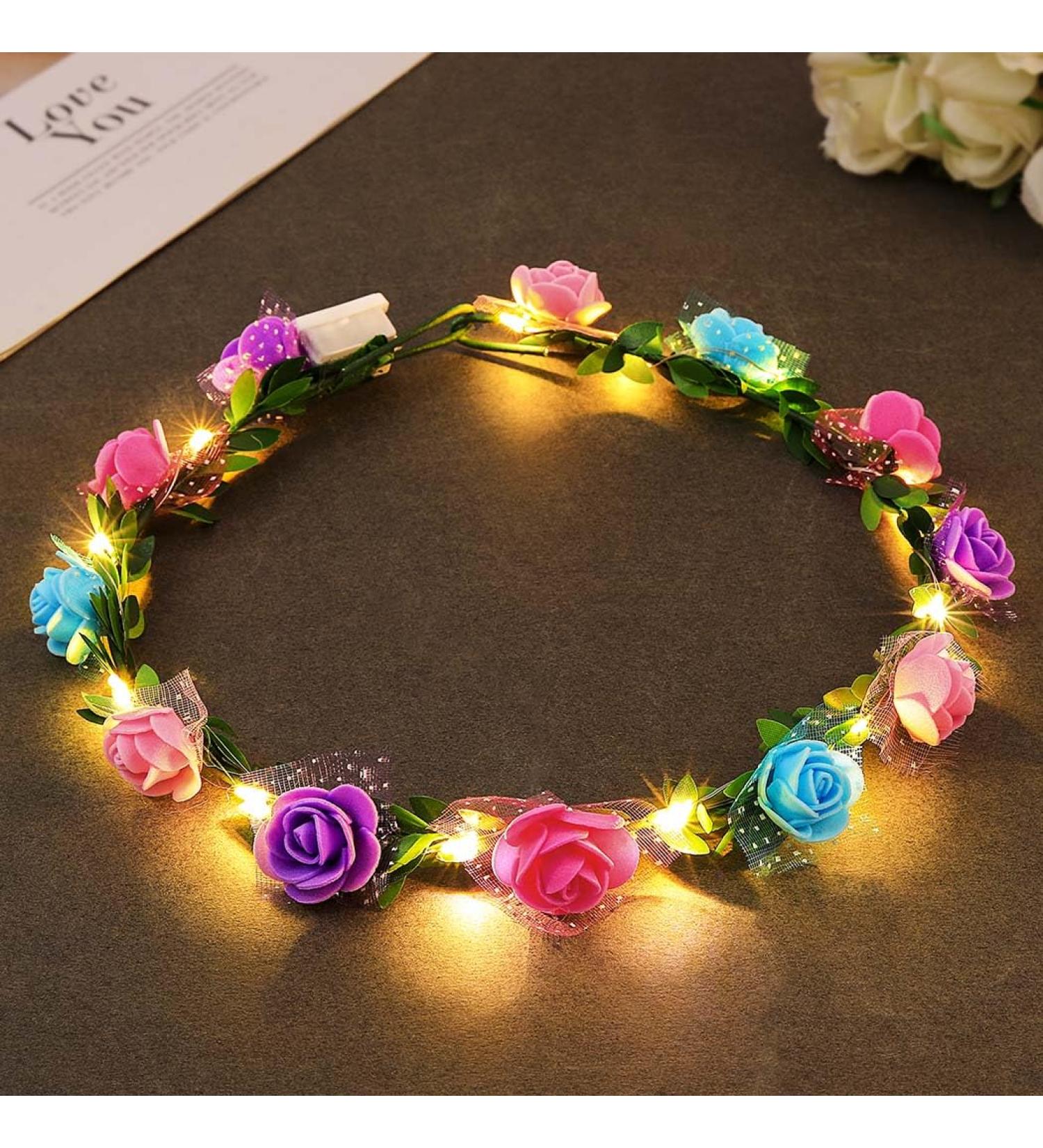 Zoestar Light Up Flower Crown Headband LED Hair Wreath Headbands Bridal Floral Headpiece Festival Party Hair Accessories for Women and Girls (Colorful Standard Size) - Buy Online on SooperMarket.com