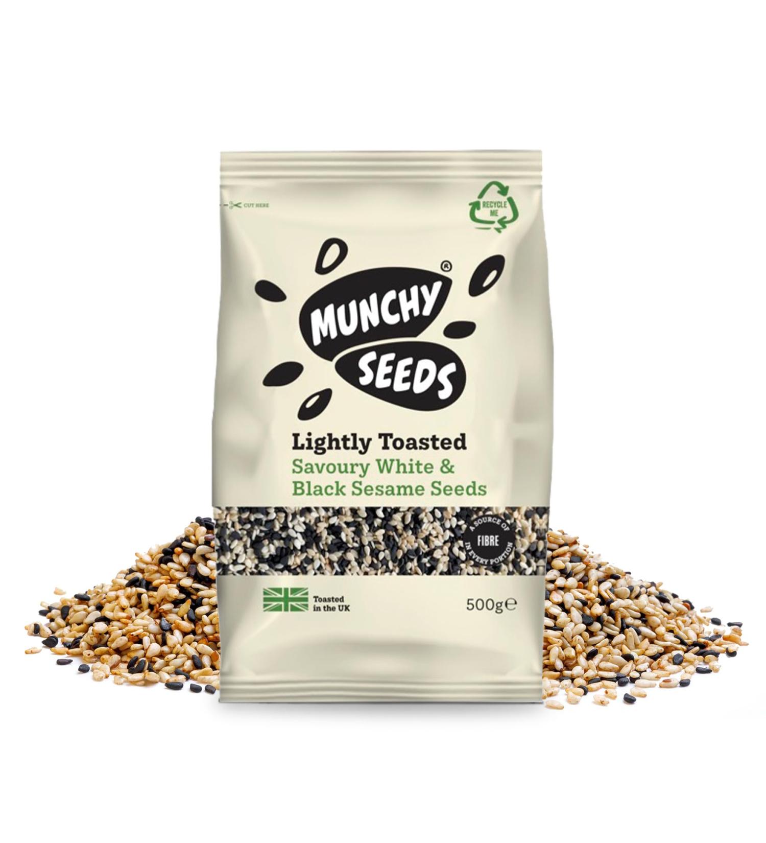 Mixed Black & White Savory Toasted Sesame Seeds by Munchy Seeds - Perfect Vegan Snack Protein-Rich Ideal for Salads & Sushi Nutrient-Dense 500g Mixed Sesame Seeds - Buy Online on SooperMarket.com