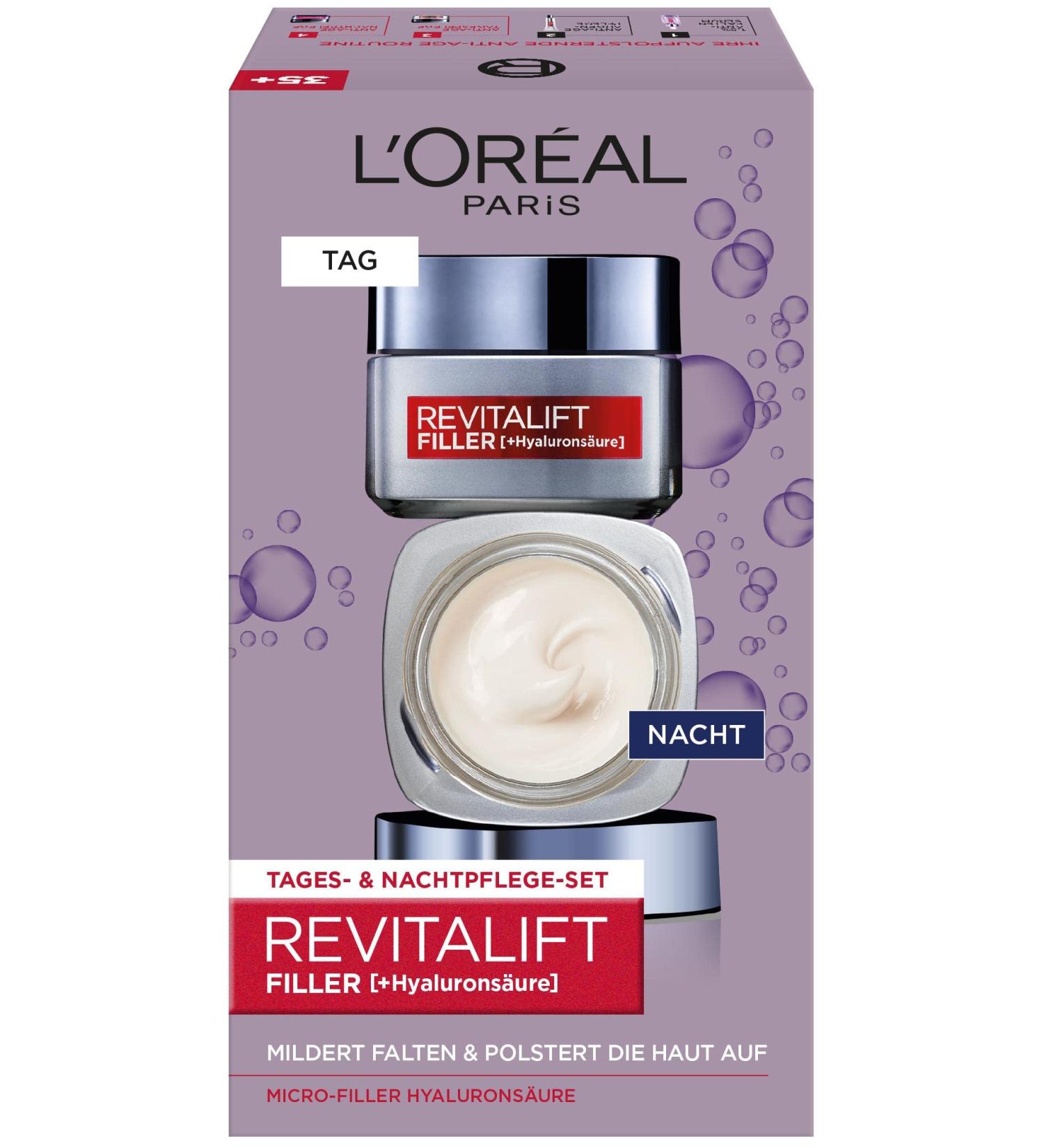 Shop L'Or al Paris Revitalift Filler Anti-Aging Facial Care Set - Hyaluronic Acid Day & Night Care (100ml) | Wrinkle Reduction & Hydration - Buy Online on SooperMarket.com