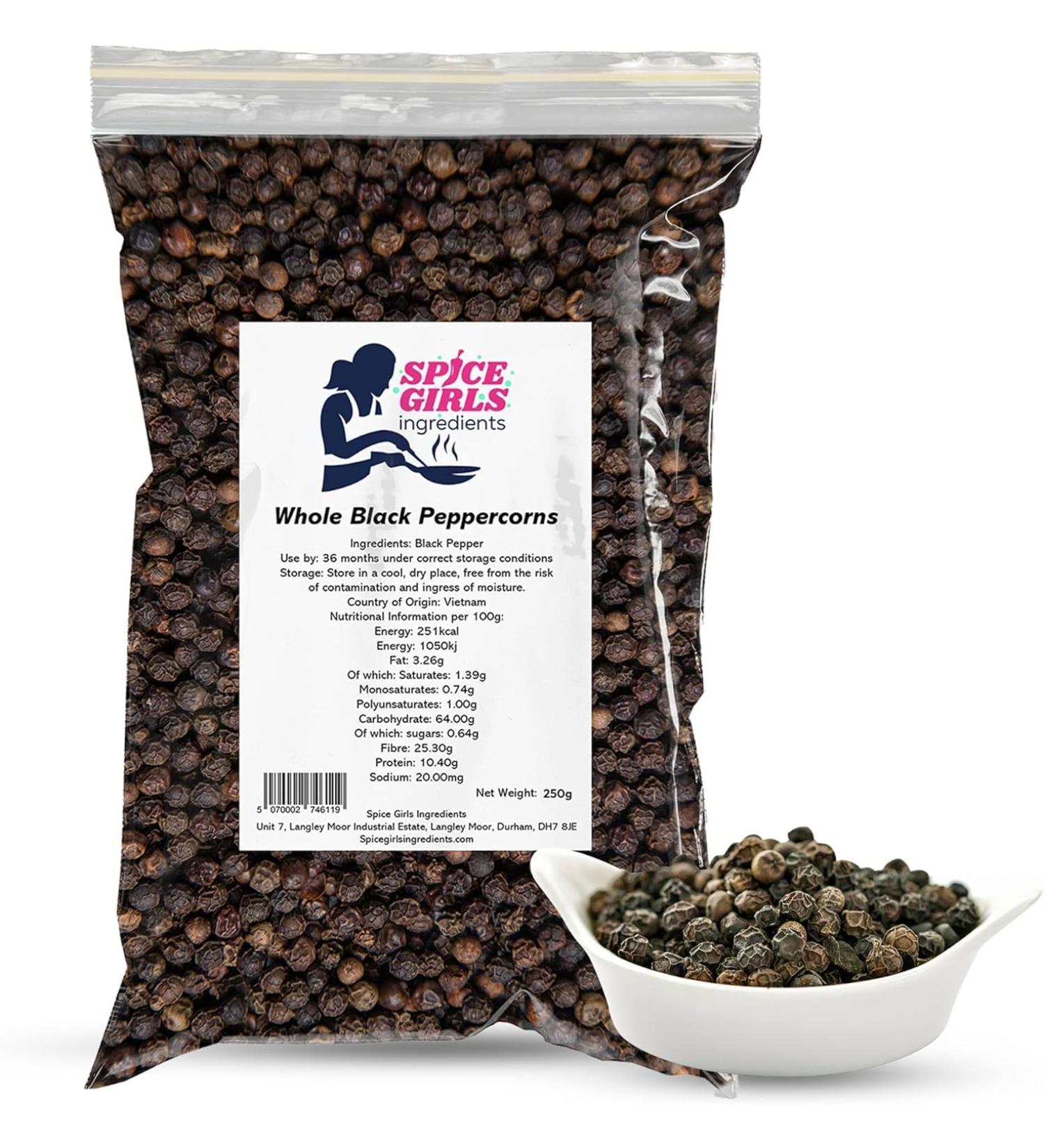 Premium Whole Black Peppercorns - 250g Resealable Pouch | Natural Rich Flavor | Perfect for Grinder Refill - Buy Online on SooperMarket.com