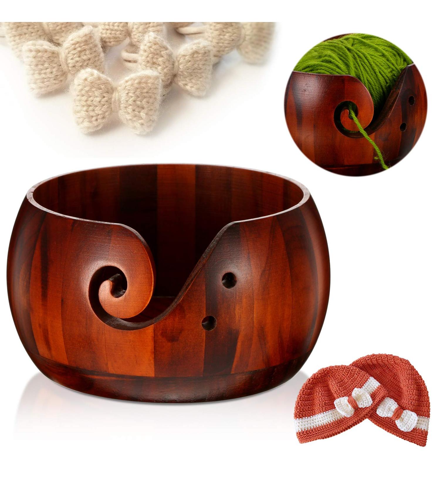 Willbond Wooden Yarn Bowl - Handmade 6x3 inch Knitting & Crochet Holder with Holes for DIY Accessories - Buy Online on SooperMarket.com