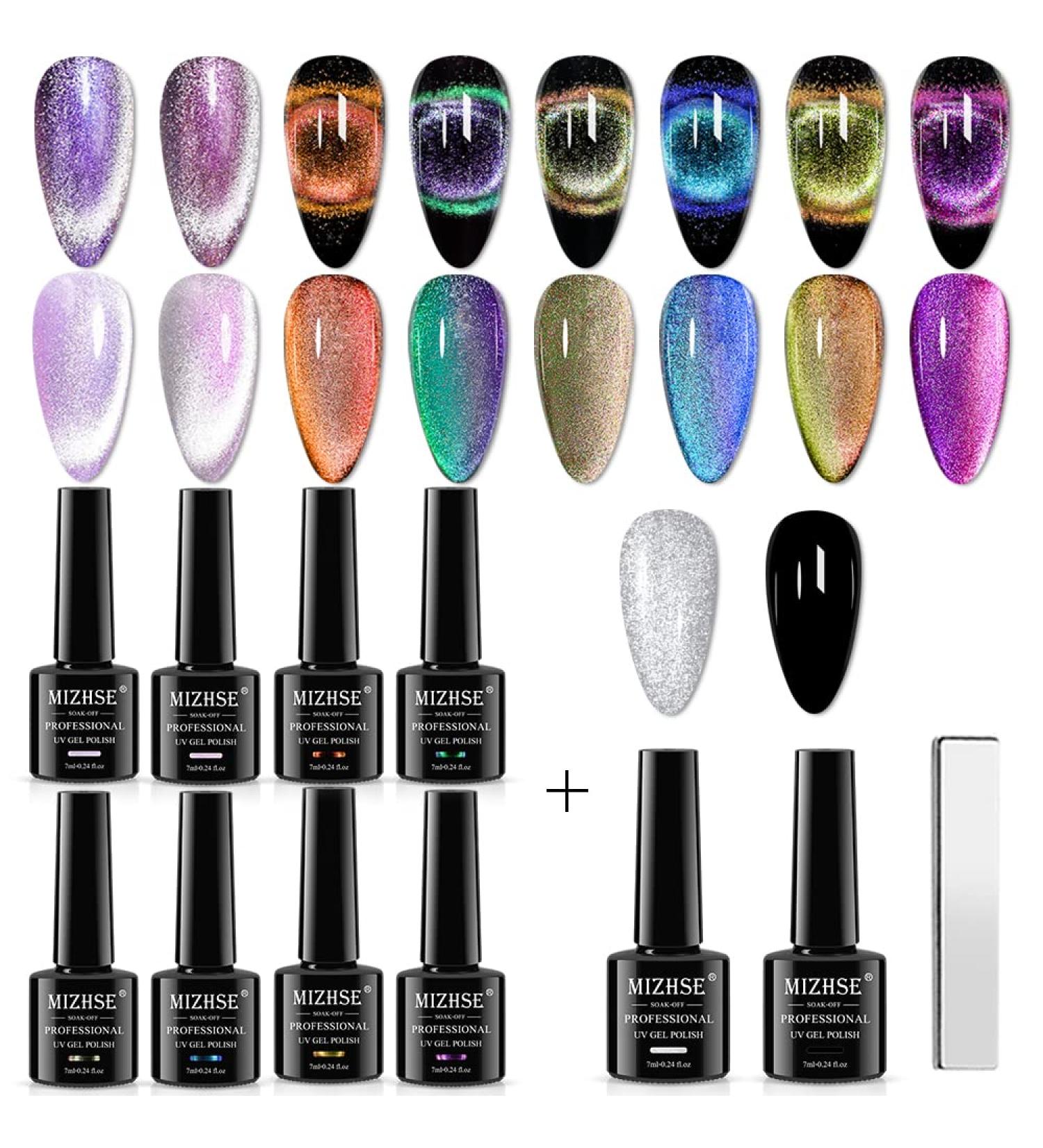 MIZHSE 9D Cat Eye Gel Nail Polish Set - Chameleon Magnetic Gel - Aurora Snowlight - Soak Off UV LED - 10pcs Collection 2 - Buy Online on SooperMarket.com