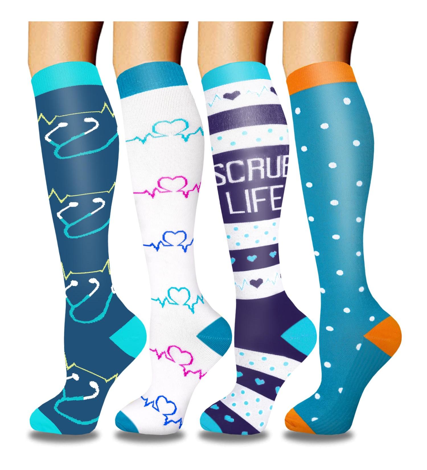 Actinput 4 Pairs Compression Stockings for Men & Women - Colorful Support Socks for Sports Travel & Work - Blue S-M - Buy Online on SooperMarket.com