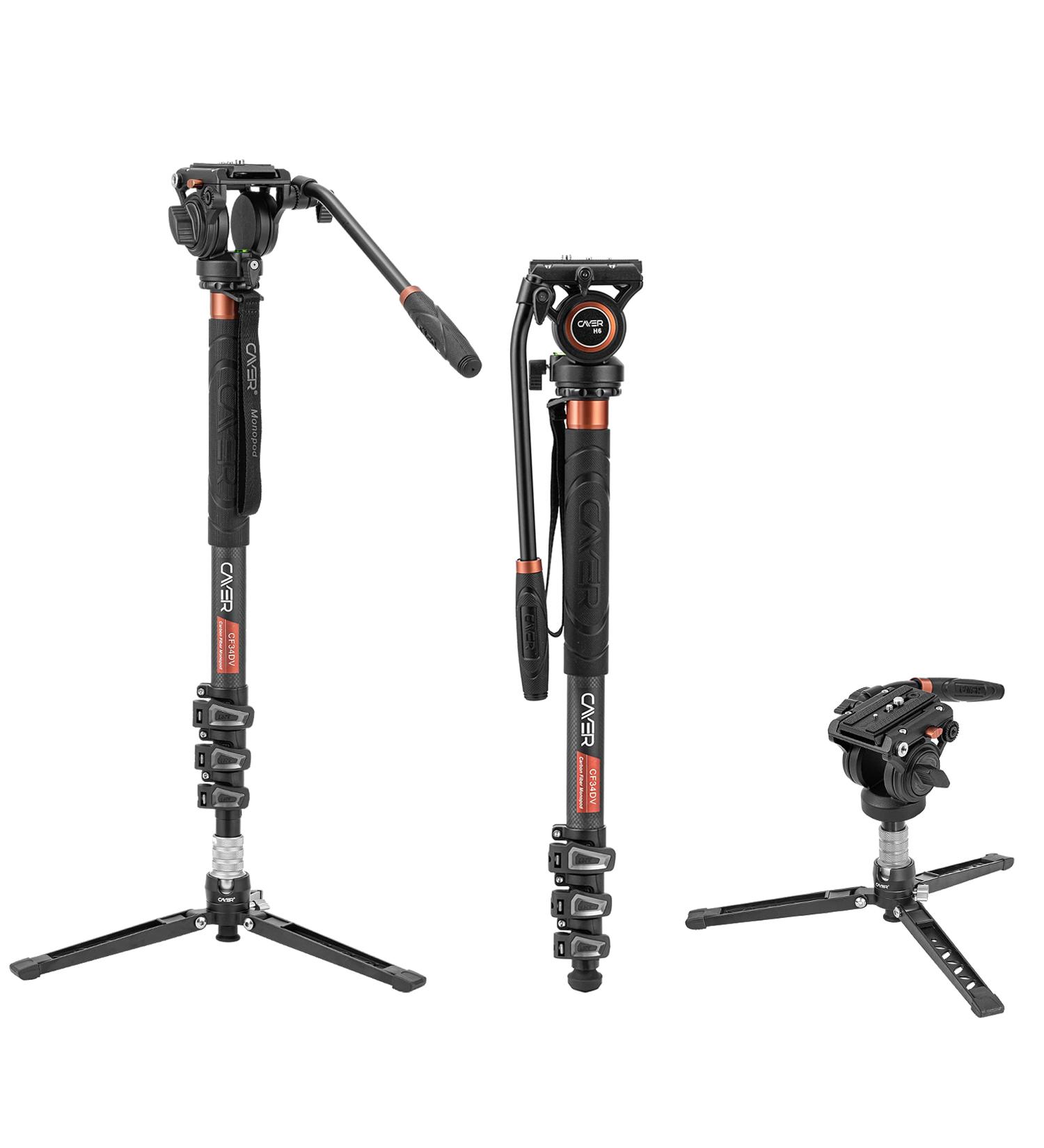 Cayer CF34 Carbon Fiber 71 Video Monopod Kit with Fluid Head and Folding Base - DSLR & Camcorder Telescopic Monopod Set - Buy Online on SooperMarket.com