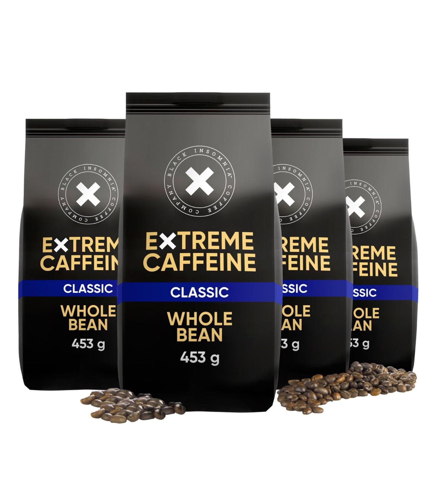 Buy 4x Black Insomnia Coffee Beans - Extra Strong 1105mg Caffeine | World's Strongest 100% Robusta Espresso | Classic Medium Roast - 453g (4 Pack) - Buy Online on SooperMarket.com