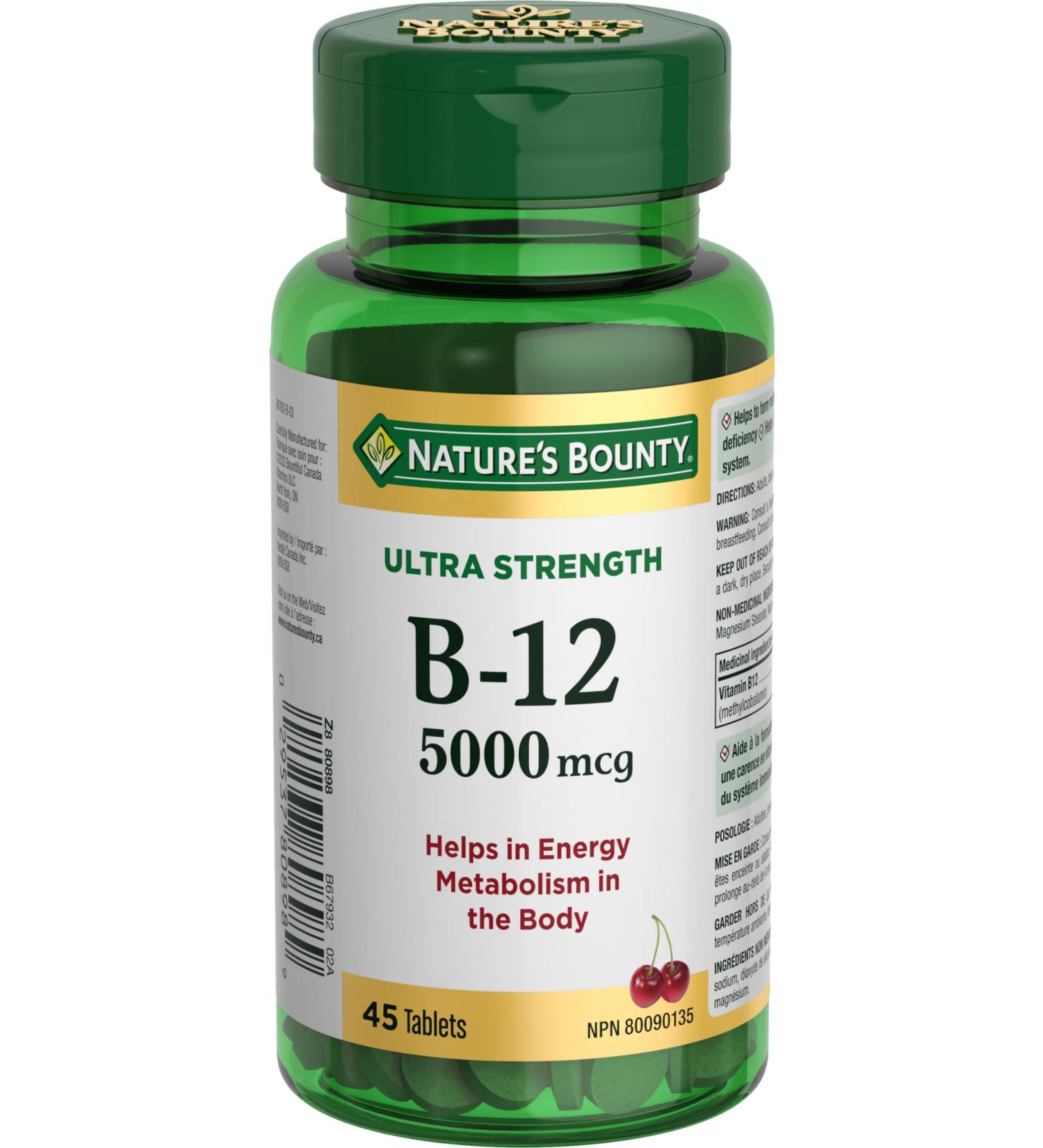 Nature's Bounty Ultra Vitamin B12 Supplement Helps Maintain Good Health 5000 Mcg 45 Tablets - Buy Online on SooperMarket.com