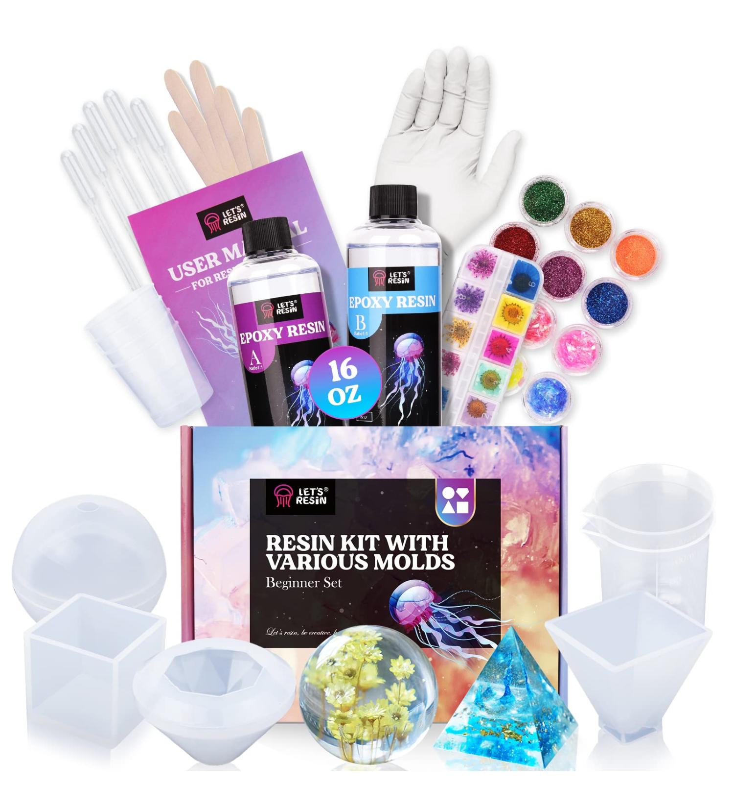 LET'S Resin Complete Resin Kit with Silicone Molds - 16oz Bundle for Beginner Casting - Sphere & Pyramid Molds Included - Buy Online on SooperMarket.com