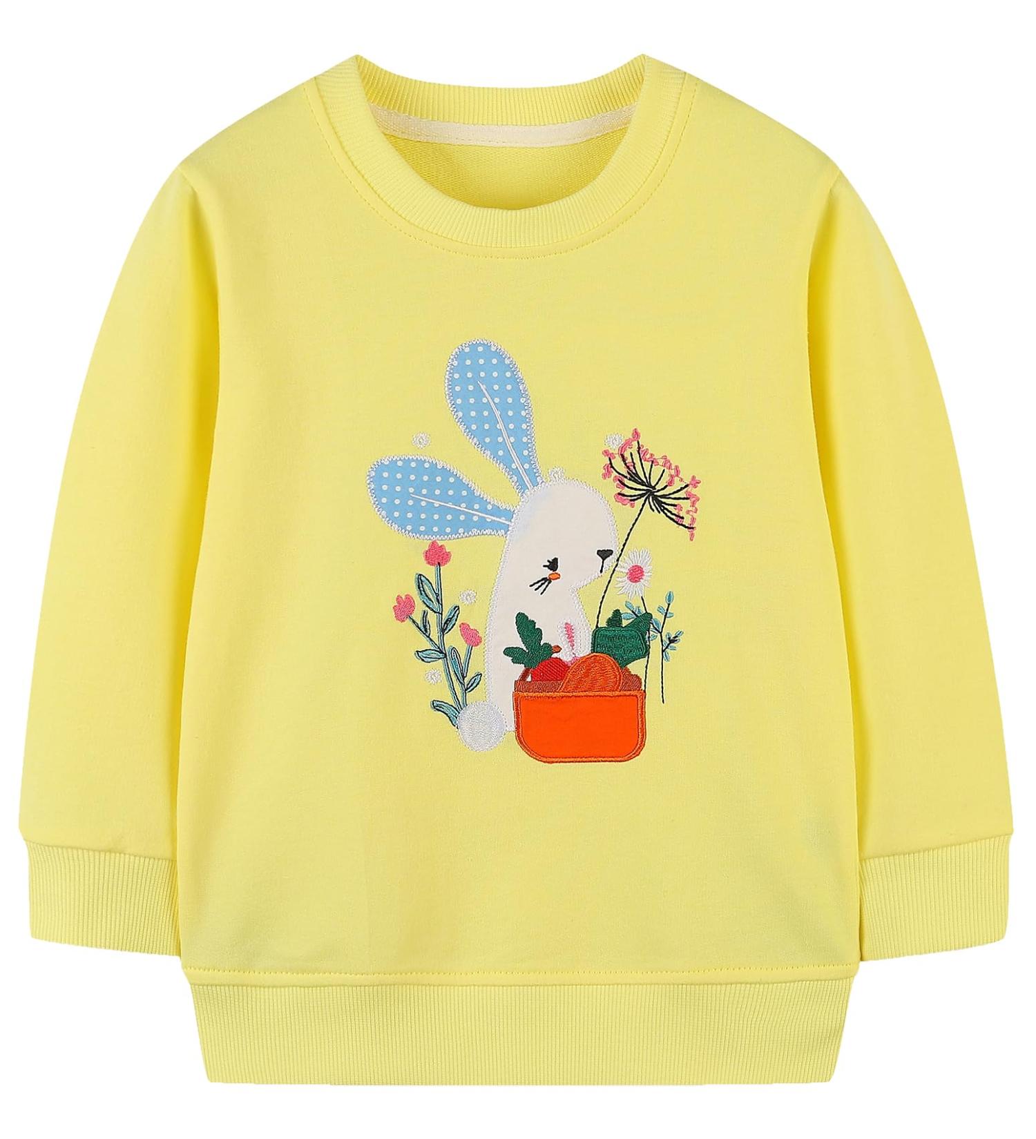 Girls Cotton Sweatshirt with Bunny Print | Long Sleeve Pullover for 4-5 Years Old | Toddler Casual Jumper | Age 1-12 Years - Buy Online on SooperMarket.com