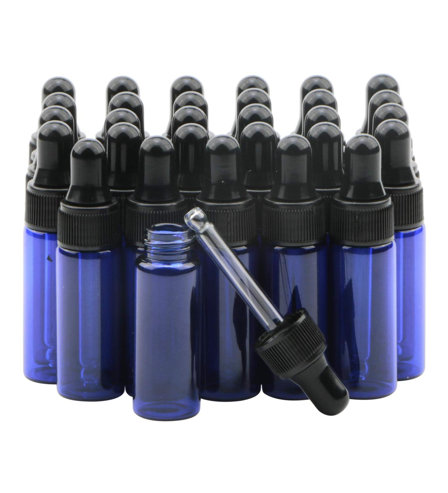 Rowiz 30 Pack 5ml Glass Drip Bottles for Essential Oils Lotions & Perfumes - Blue with Droppers & Caps - Buy Online on SooperMarket.com