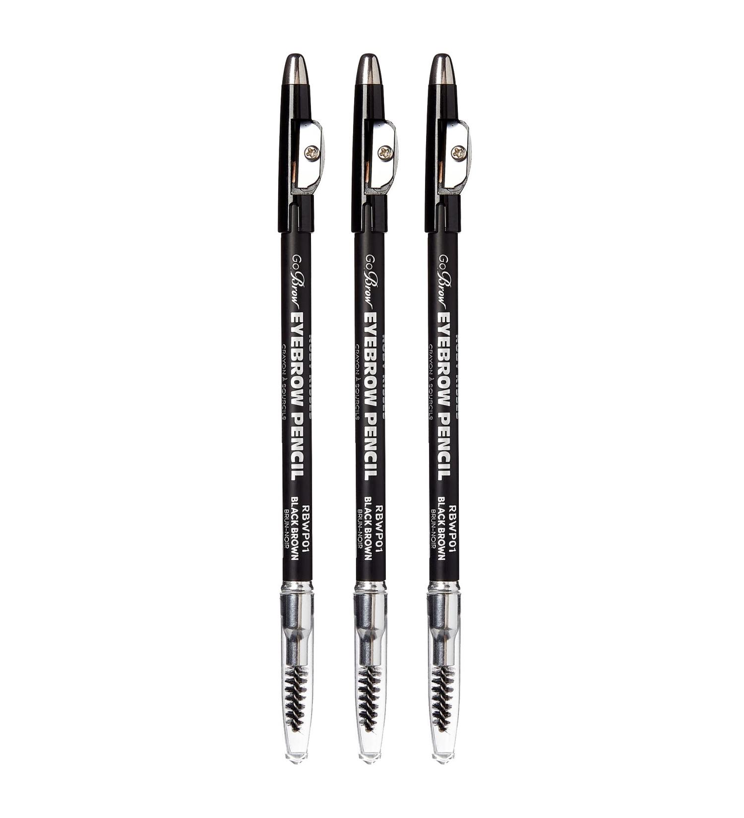 Ruby Kisses GoBrow Eyebrow Pencil 3 PACK (Black Brown) | Longwear Sharpenable Wooden Pencil for Natural-Looking Brows - Buy Online on SooperMarket.com
