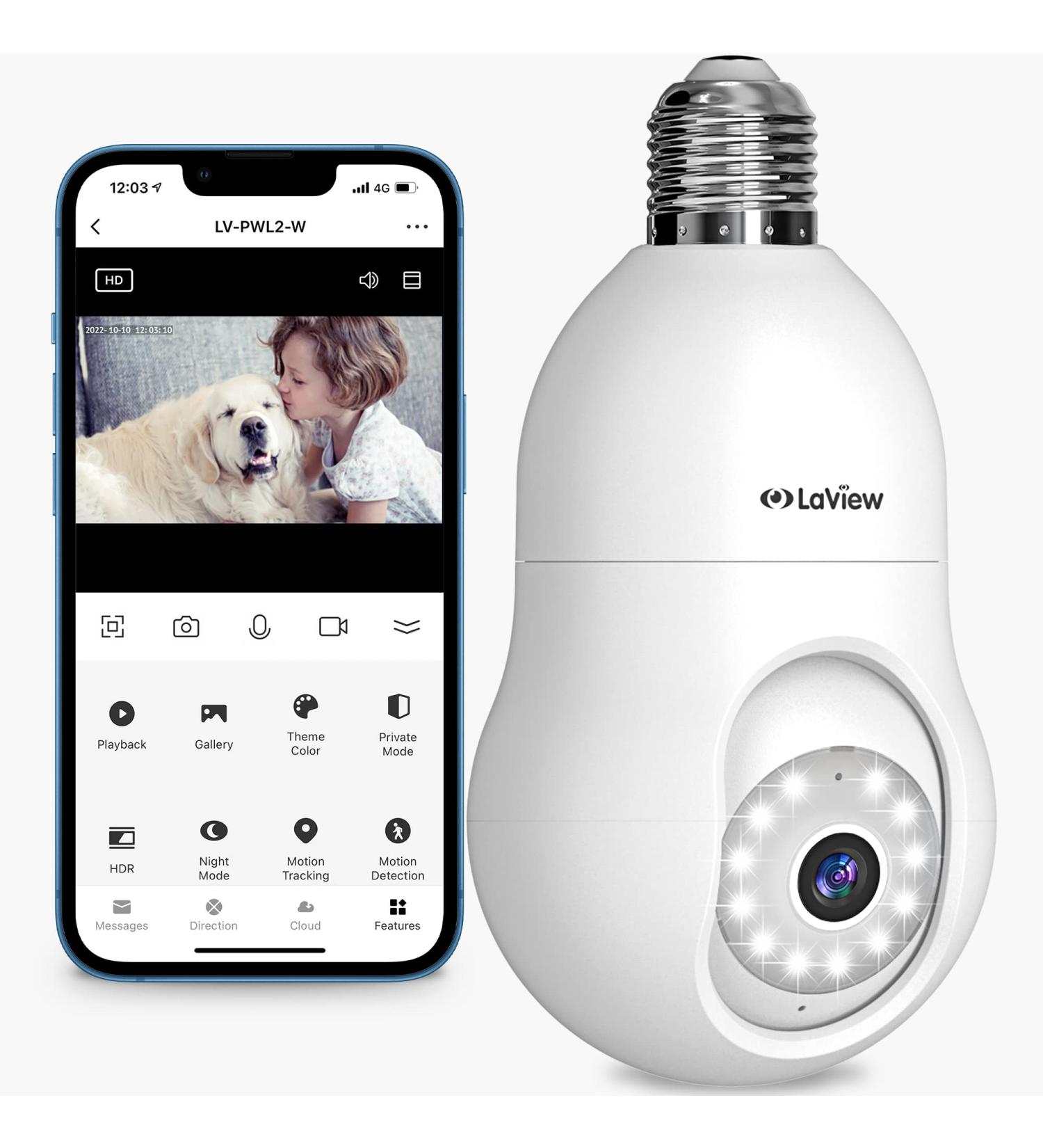 LaView 4MP Bulb Security Camera | 2K Wireless Outdoor Indoor | Motion Detection, Audible Alarm | Easy Installation | Alexa Compatible - Buy Online on SooperMarket.com