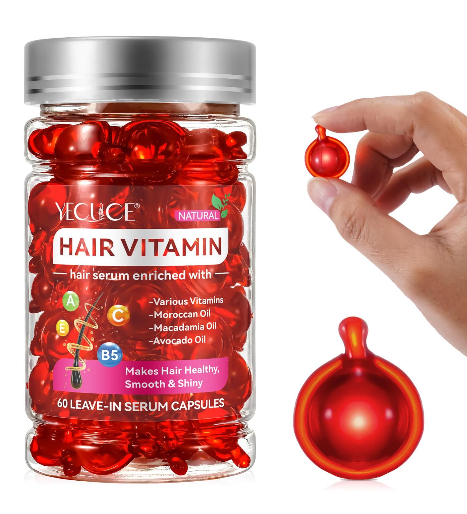 Hair Vitamin Serum Capsules - Moroccan Macadamia & Avocado Oils | Nourishing Hair Treatment No Rinse Conditioner - 60 Pcs - Buy Online on SooperMarket.com