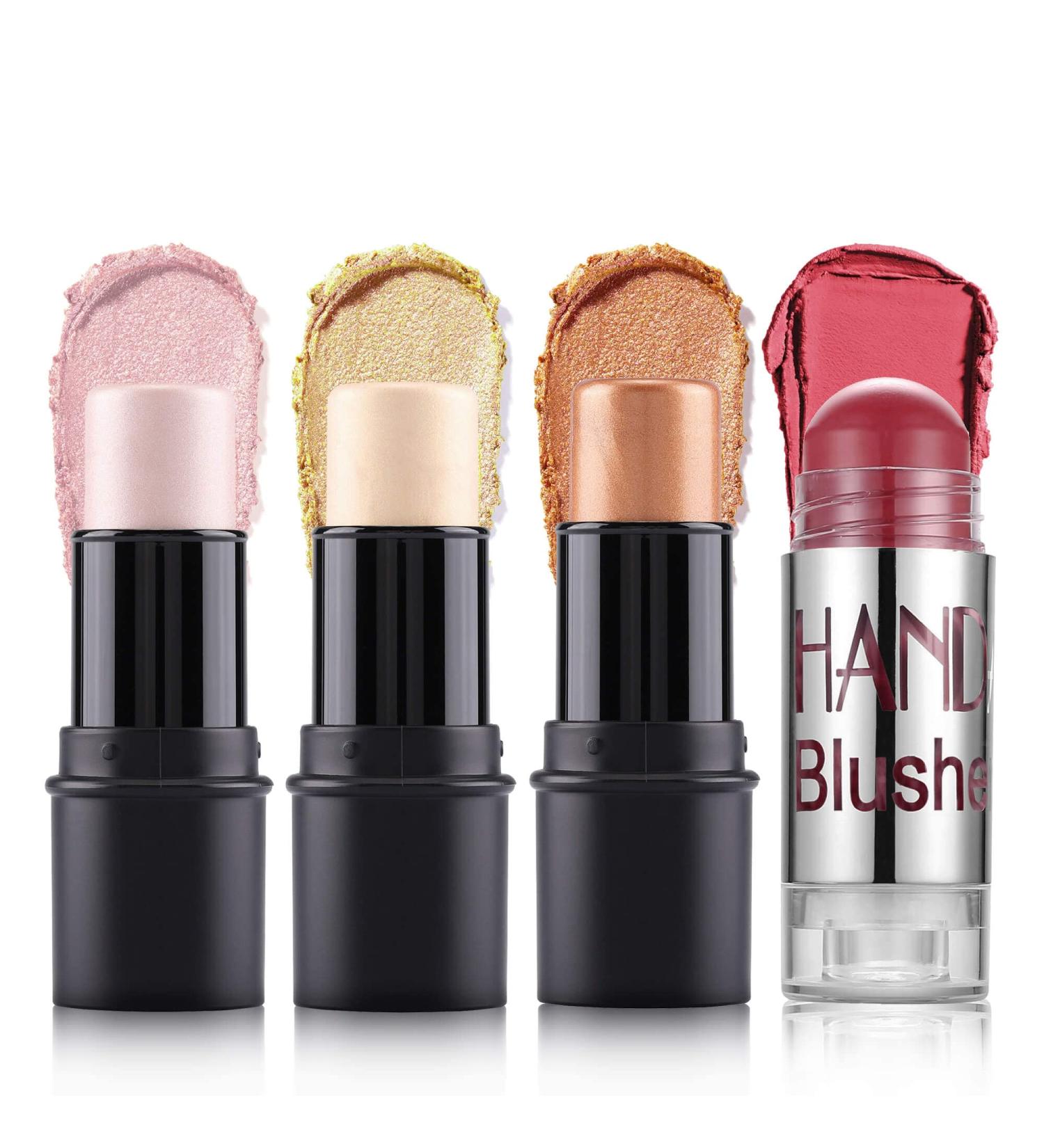 DELISOUL 4 Pack Face Highlighter and Blush Sticks - Creamy Cheek and Lip Blush + Shimmer Highlighter Makeup Set - Buy Online on SooperMarket.com