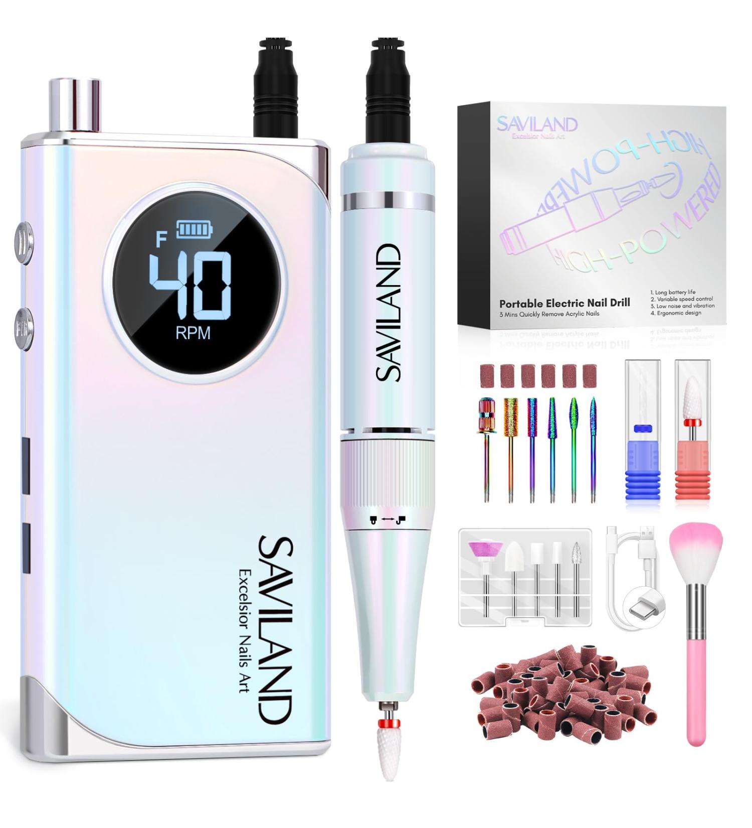SAVILAND Professional Nail Drill for Acrylic Nails - 40000RPM Rechargeable Electric Nail File with 13 Drill Bits for Manicure & Pedicure - Sky Realm Aurora - Buy Online on SooperMarket.com