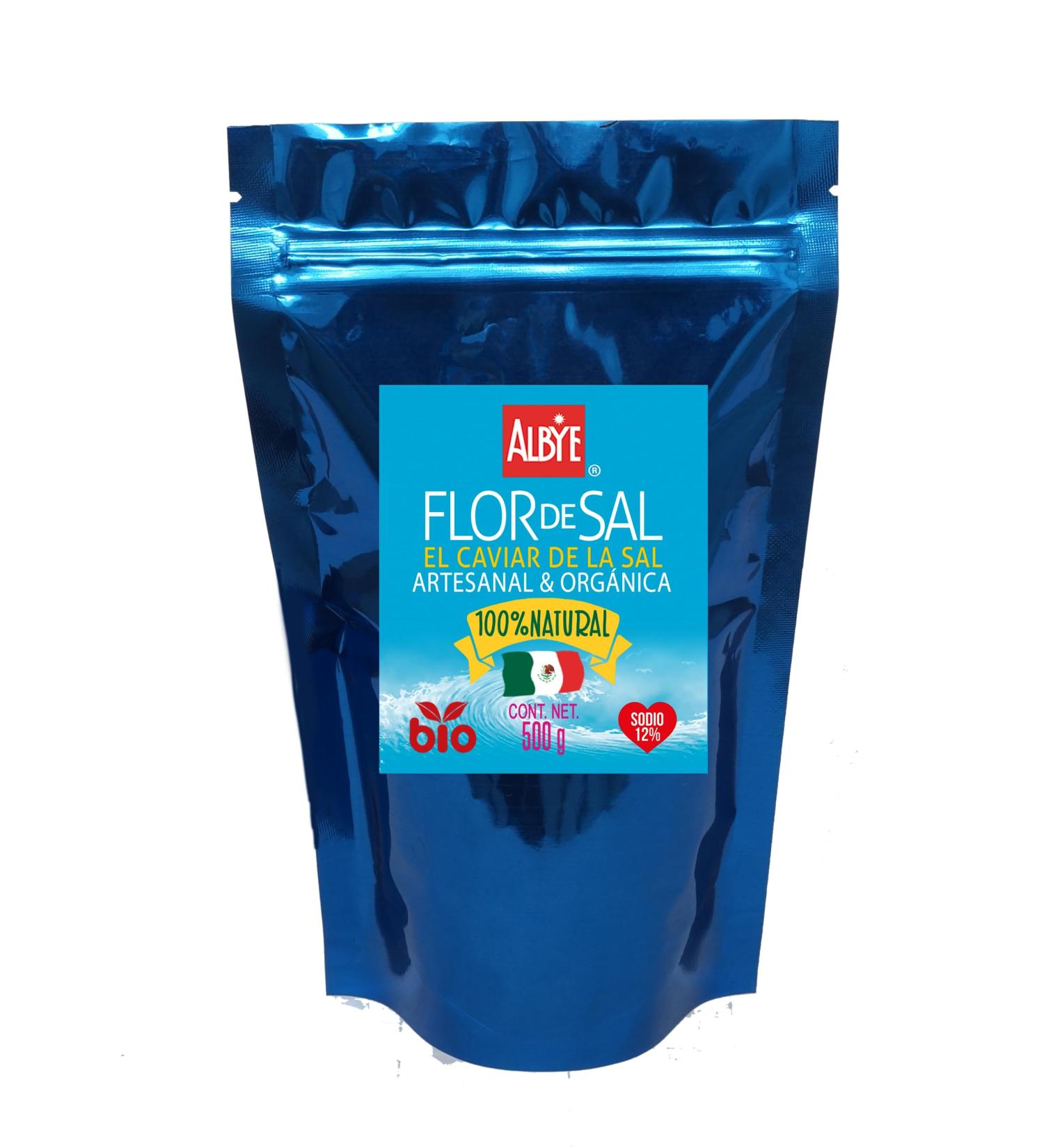 Fleur de Sel Organic Artisanal Natural Low Sodium (12%) Pouche 500g Enhances The Taste of Foods. The Caviar of Salt!.