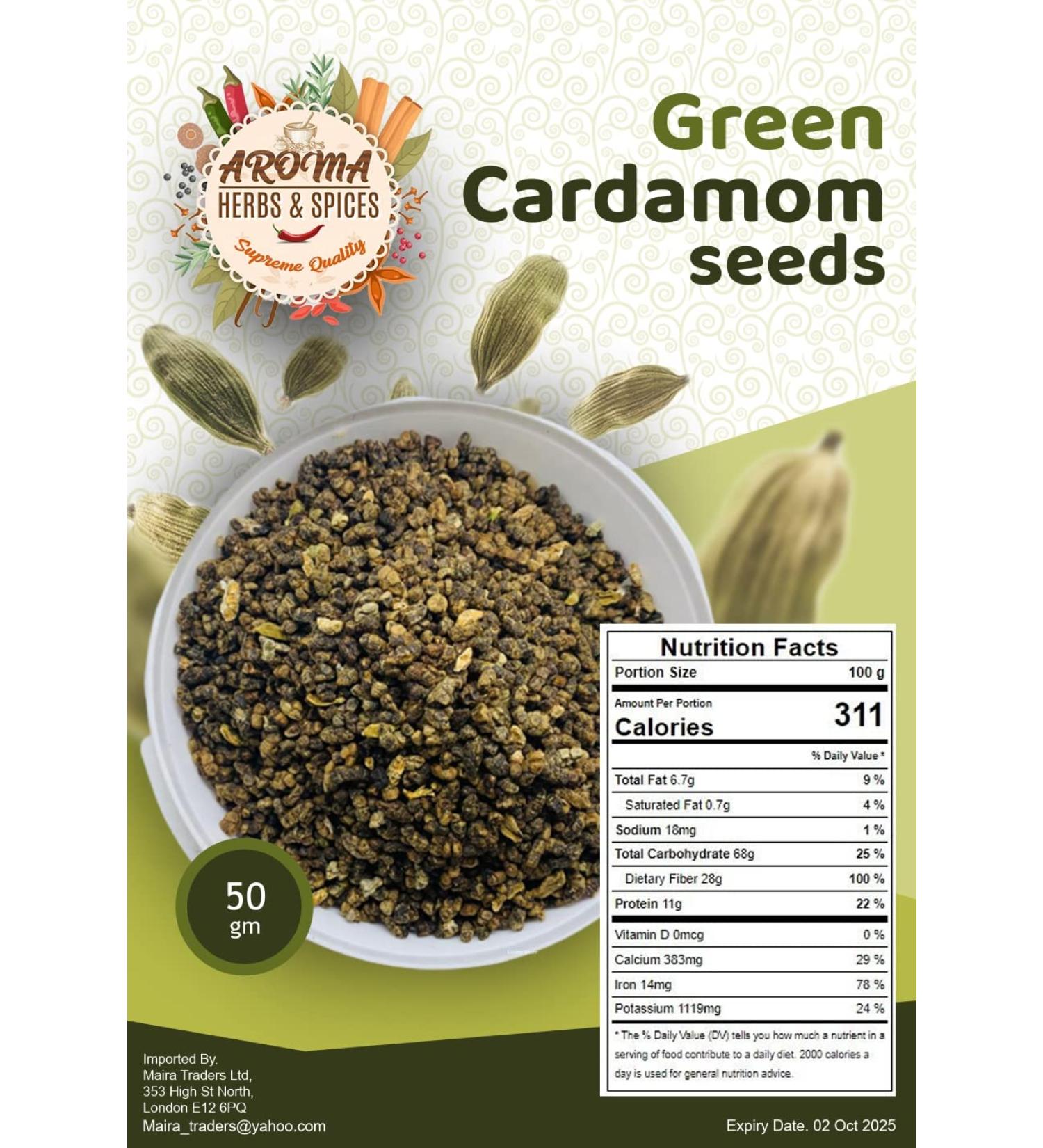 Premium Green Cardamom Seeds - Aromatic & Flavorful | 50 gm | 100% Pure & Natural - Buy Online on SooperMarket.com