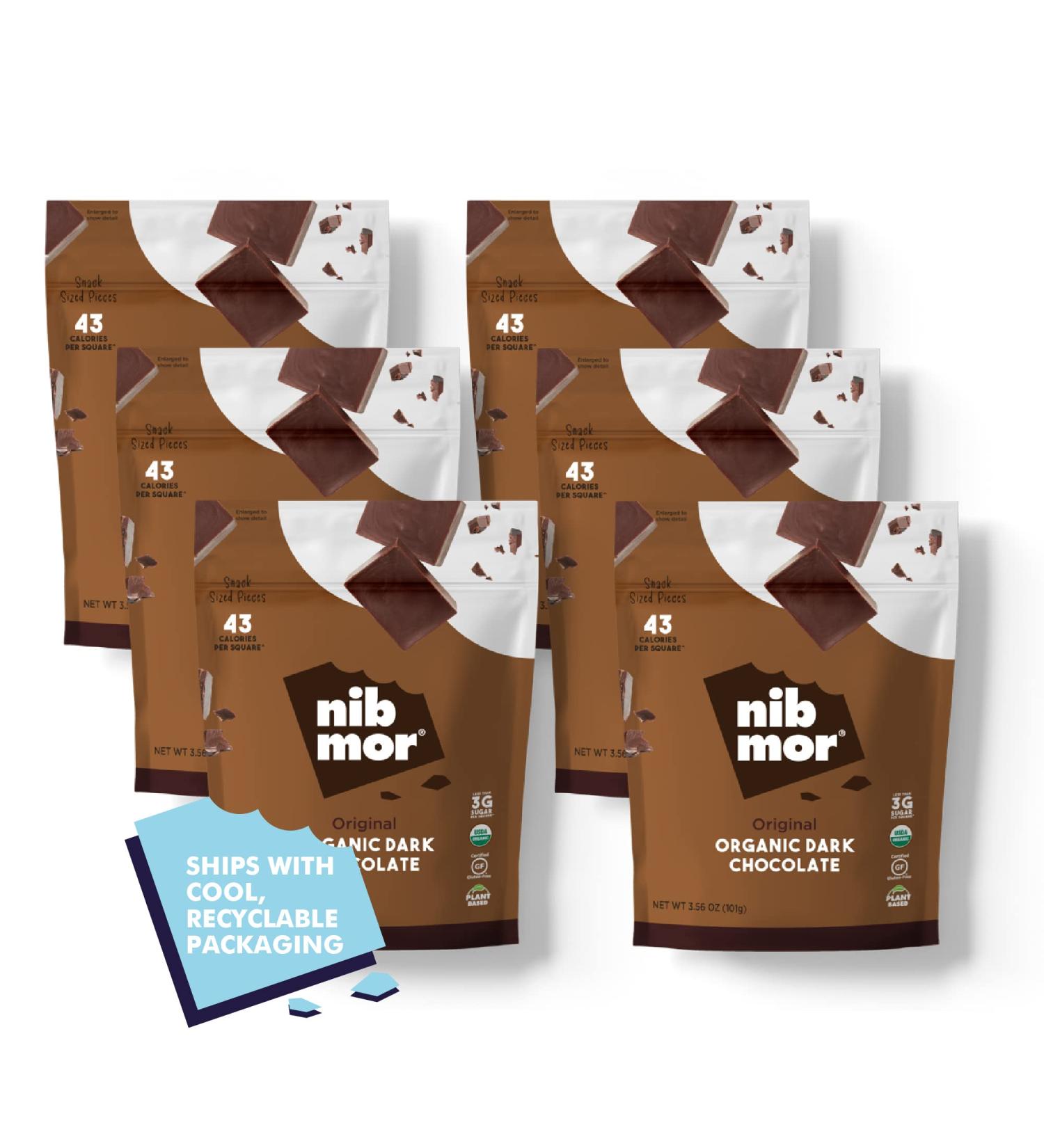 Nib Mor Vegan Dark Chocolate - Pack of 6 | 72% Cacao, Gluten Free, Organic Snack Squares - Buy Online on SooperMarket.com
