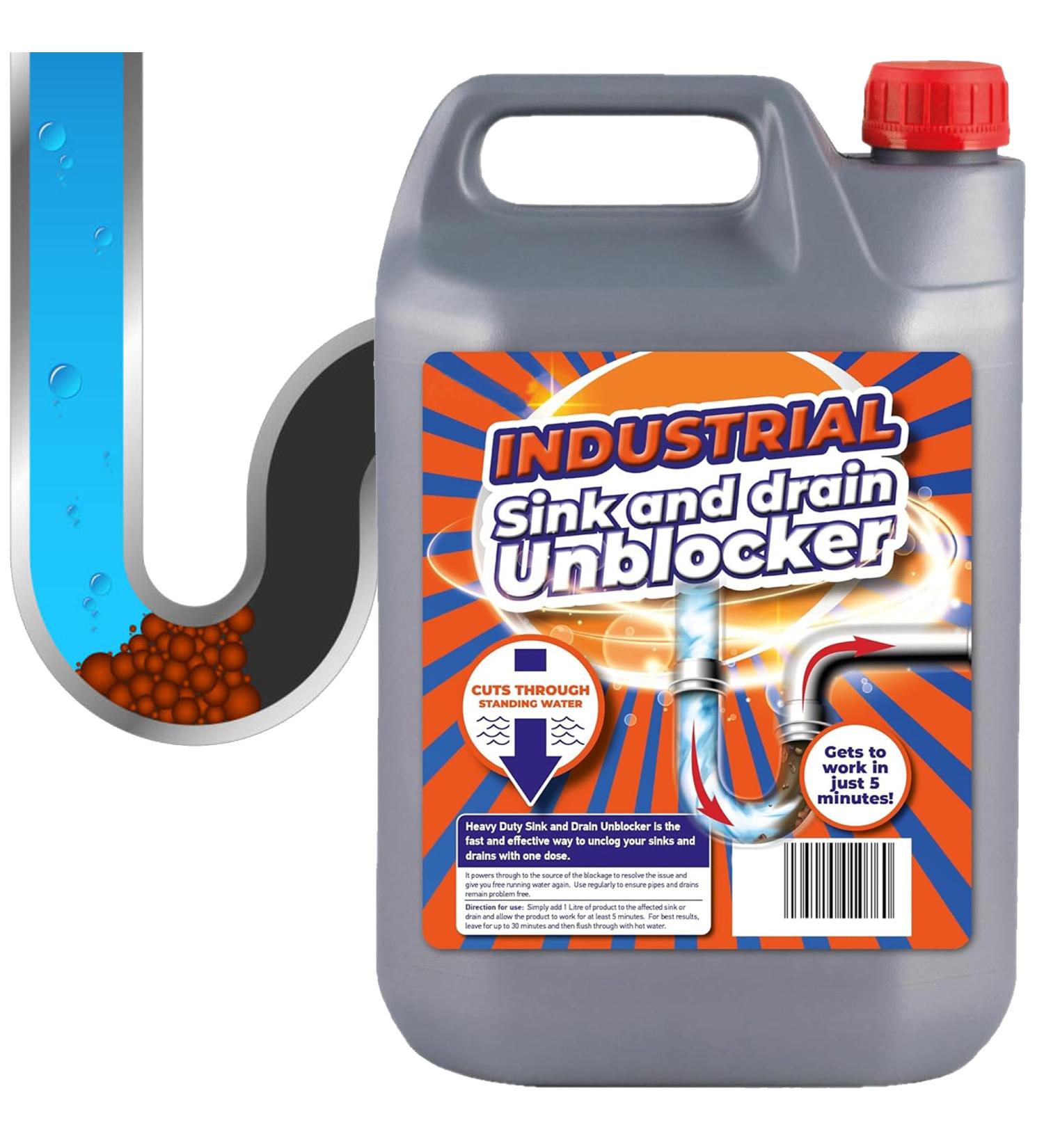 5 Litre Heavy Duty Sink & Drain Unblocker Strong Cleaning Liquid Plug Hole Toilet Cleaner Tool For Home Office Garage & Shops (1 x 5 Litre) - Buy Online on SooperMarket.com