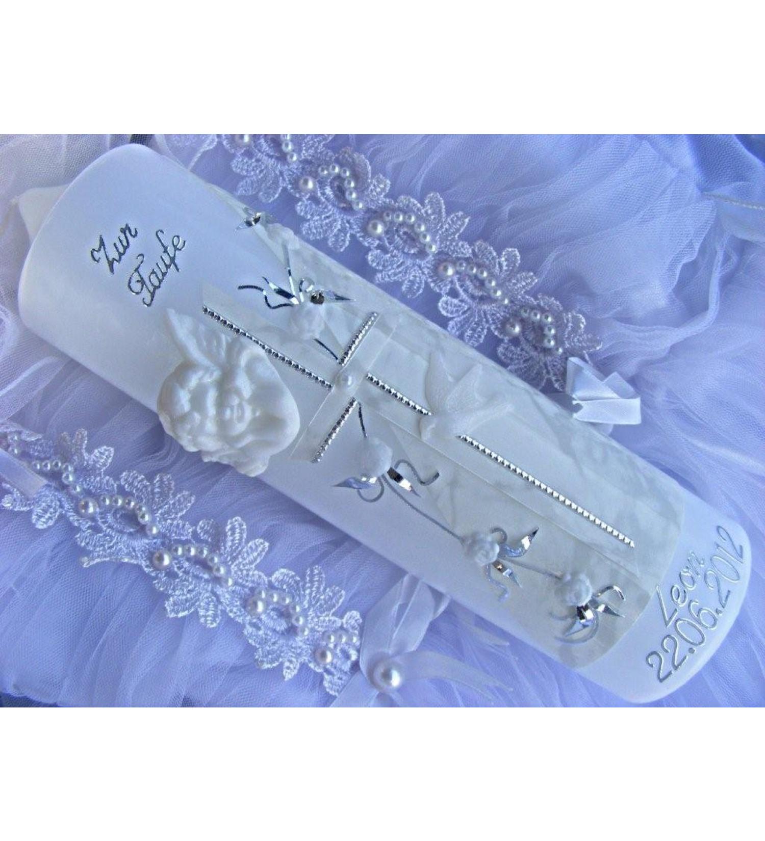 kerzenzauber-lusine Baptism candle Communion candle Young girl 250/70 mm VT-08 including accessories for self-labeling