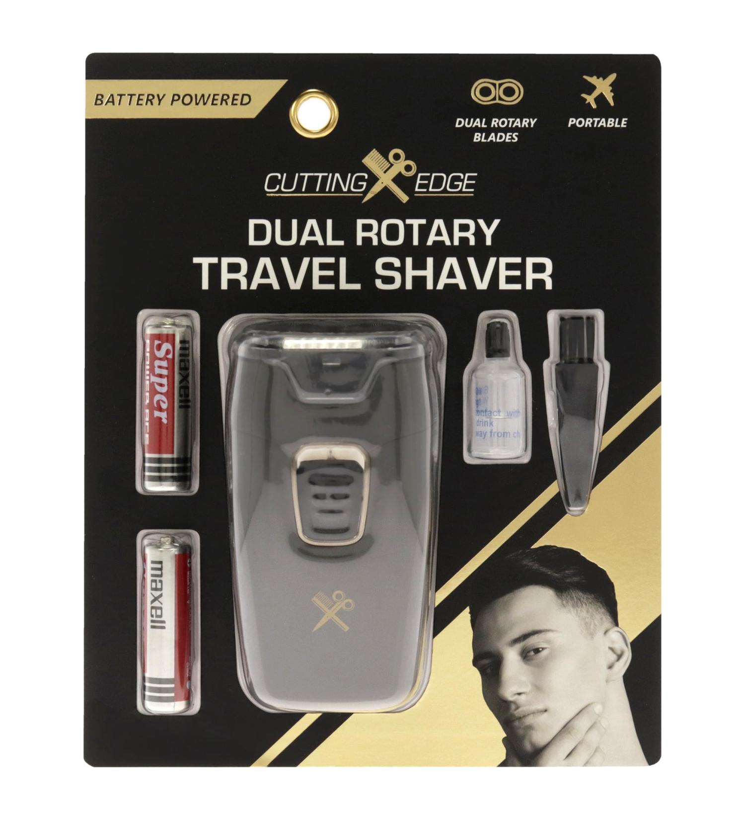 Cutting Edge Dual Rotary Travel Shaver - CXE1-1006 Black by Barbasol for Men - 4Pc Stainless Steel Blades 2AA Battery Cleaning Brush Oil