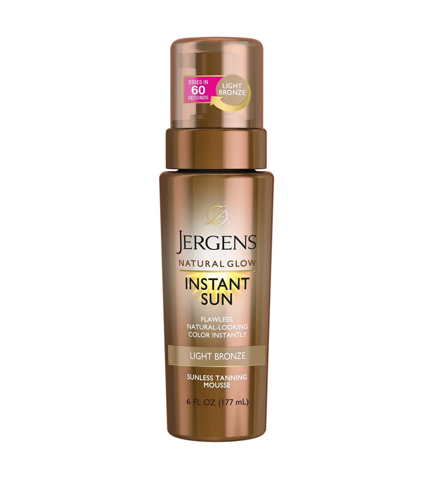Jergens Natural Glow Instant Sun Body Mousse - Light Bronze Tan | 6 oz Sunless Self-Tanner for Natural-Looking Tan - Shop Internationally - Buy Online on SooperMarket.com