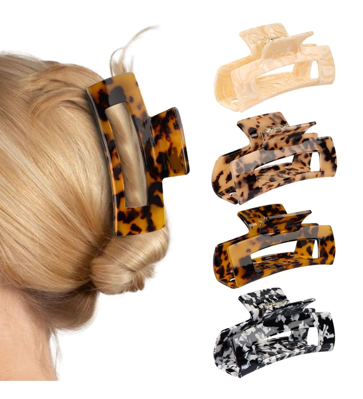 HAYHOI 4PCS Hair Claw Clips | Acrylic French Butterfly Jaw Clips Set | Leopard Print Hair Accessories for Women & Girls - Buy Online on SooperMarket.com