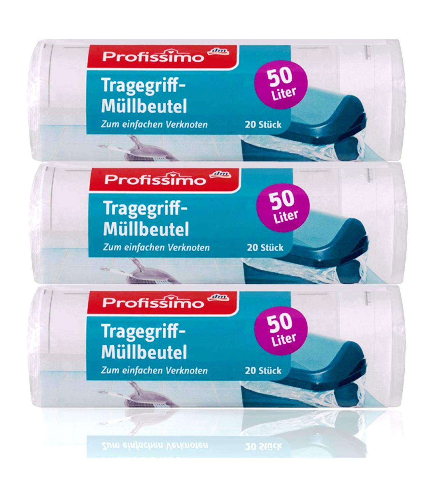 Profissimo carry handle garbage bags 50l (60 pieces) pack of 3 - tear-resistant & liquid-tight - (3 x 20 pieces)