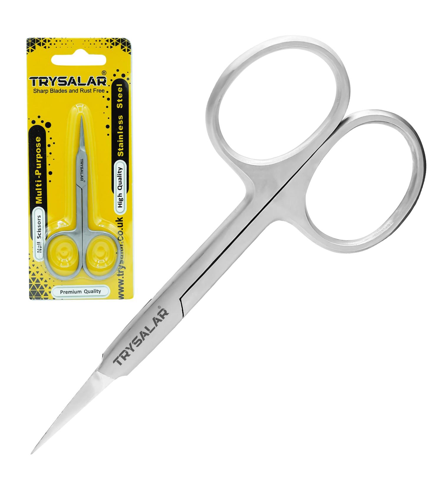 TrySalar Cuticle Scissors Professional Small Sharp Straight Stainless Steel Trimming Cutter for Men Women Toenails Fingers Dead Skin Manicure Nose Beard Hair Eyebrows