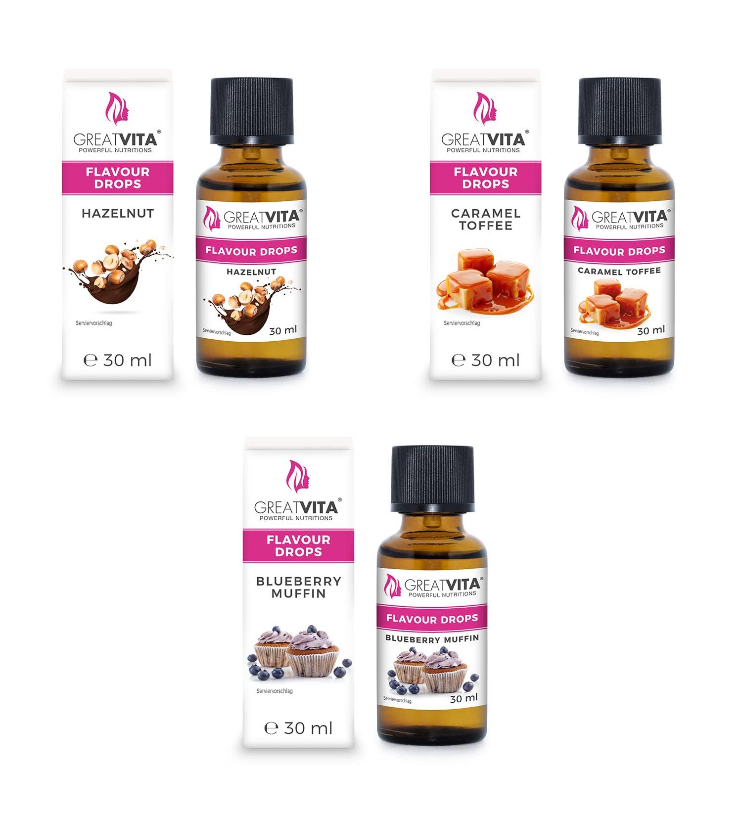 GreatVita Flavour Drops Set of 3 (Blueberry Hazelnut & Caramel) - Buy Online on SooperMarket.com