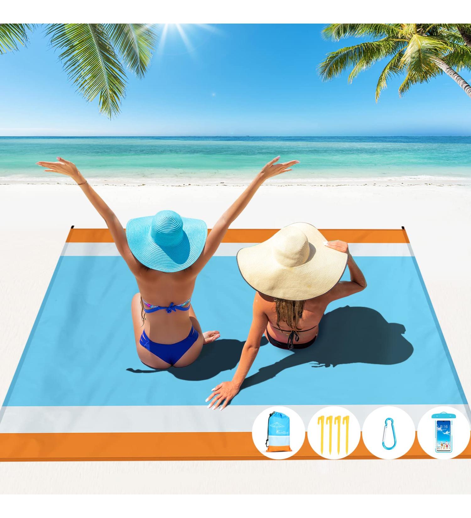 Famstar Beach Blanket Oversized Extra Large79 X 83" Waterproof Sandproof Beach Blanket 1-7 Adults Lightweight Durable for Travel Camping Hiking Picnic (79" X 83"  Orange&Blue) 79" X 83" Orange - Buy Online on SooperMarket.com