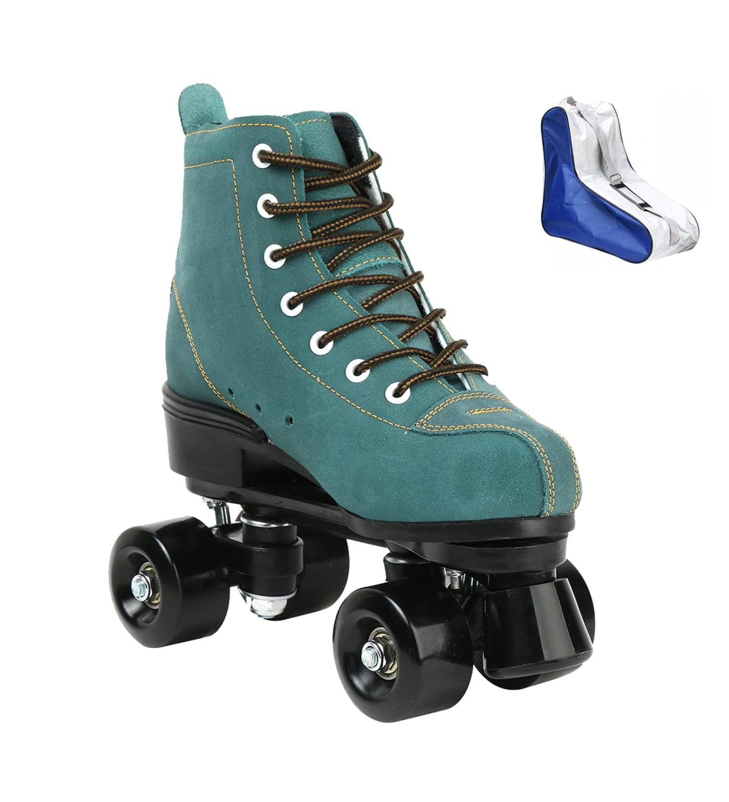 High-top Roller Skates for Women Men | Shiny Blue Four Wheels Roller Skates | Includes Shoes Bag | Size 38 - Buy Online on SooperMarket.com