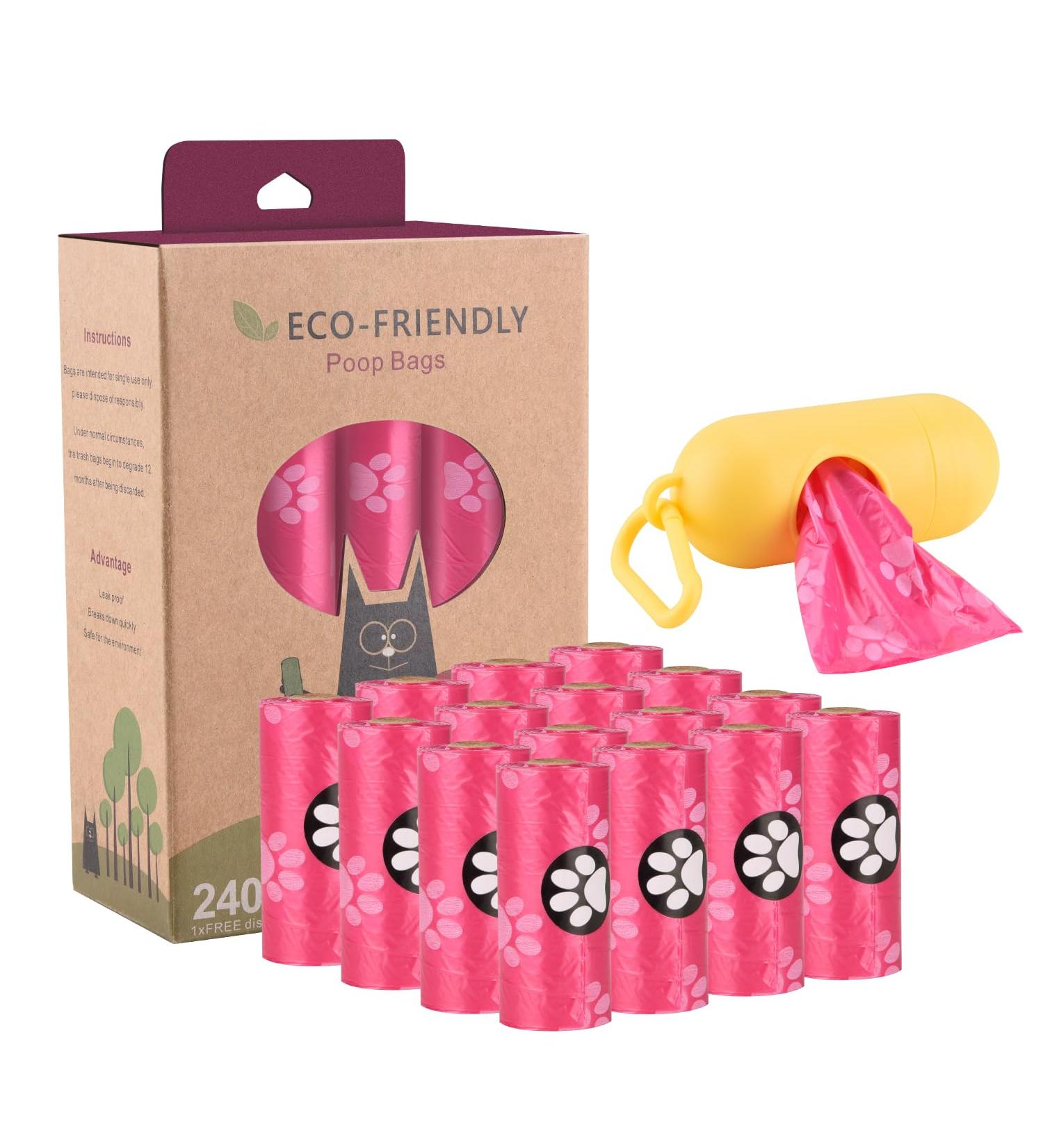 JBBFCAN Dog Poo Bags 240 Pink Large Poop bags with Dispenser Super Strong 100% Leak Proof Poo bags dogs rolls with Corn Starch Compostable Pink 240 count (Pack of 1) - Buy Online on SooperMarket.com