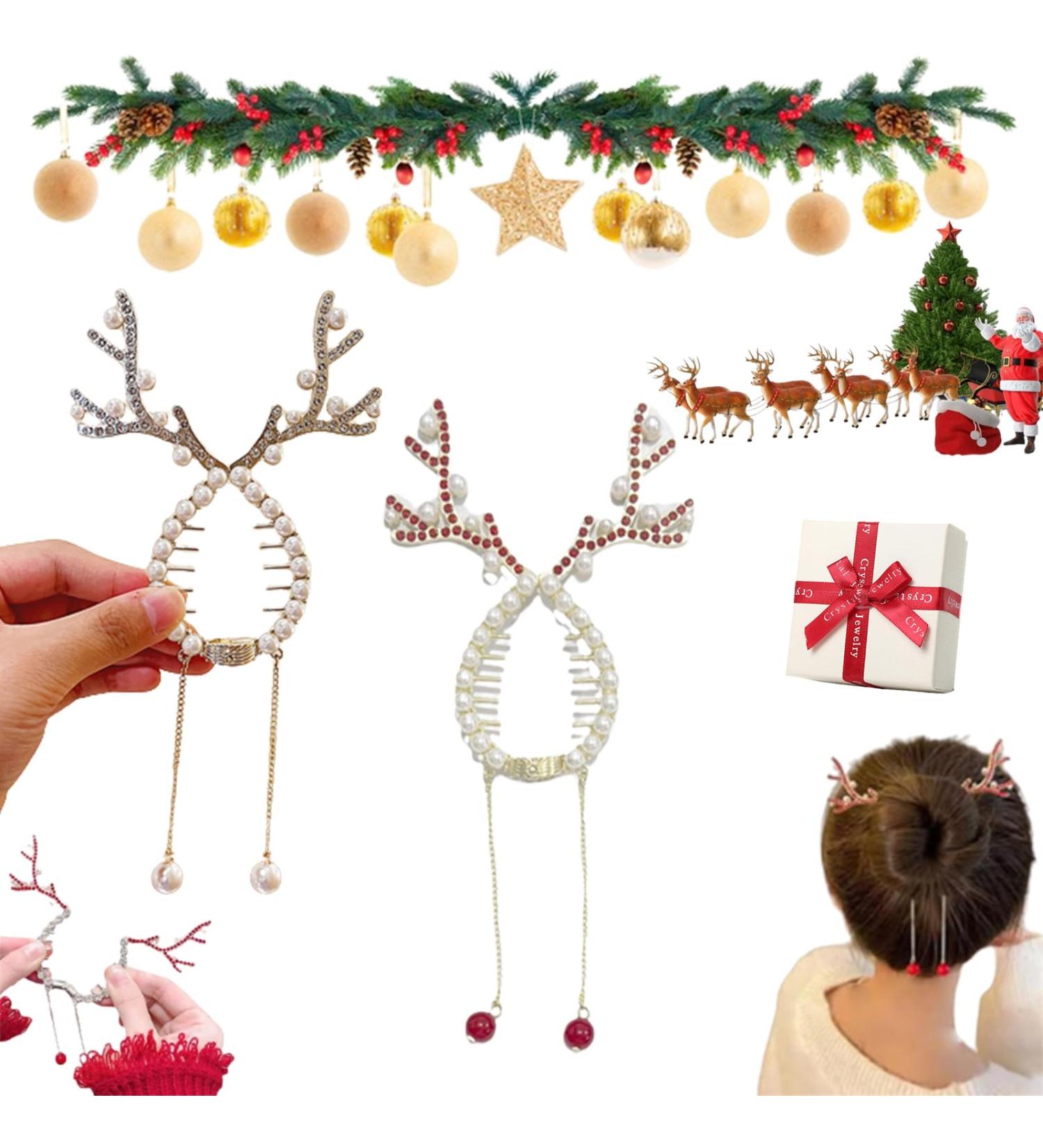 Rhinestone Tassel Ponytail Hair Claw Hair Bun Clip Tassel Ponytail Hair Clips Rhinestone Ponytail Holder Christmas Antlers Pearl Sparkling Diamond Tassel Hair Clips for Women (2pcs-B) - Buy Online on SooperMarket.com