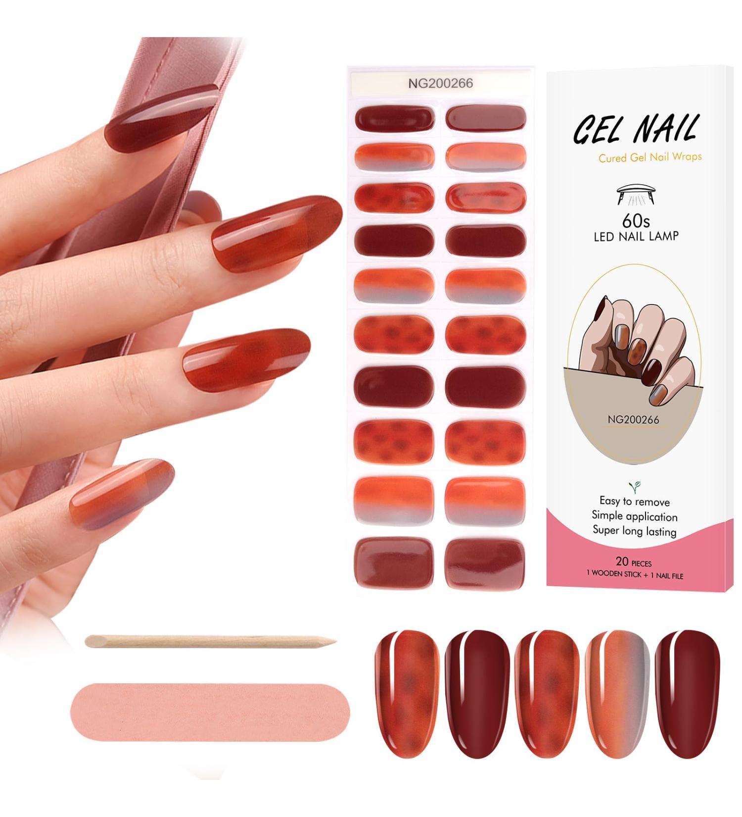 Kalolary 20PCS Nail Gel Polish Strips Full Wraps Nail Polish Stickers Cured Gel Nail Strips Self-Adhesive Gel Nail Wrap Stickers Decals with Nail File and Stick(UV/LED Lamp Required) (NJTZ-NG200266) - Buy Online on SooperMarket.com