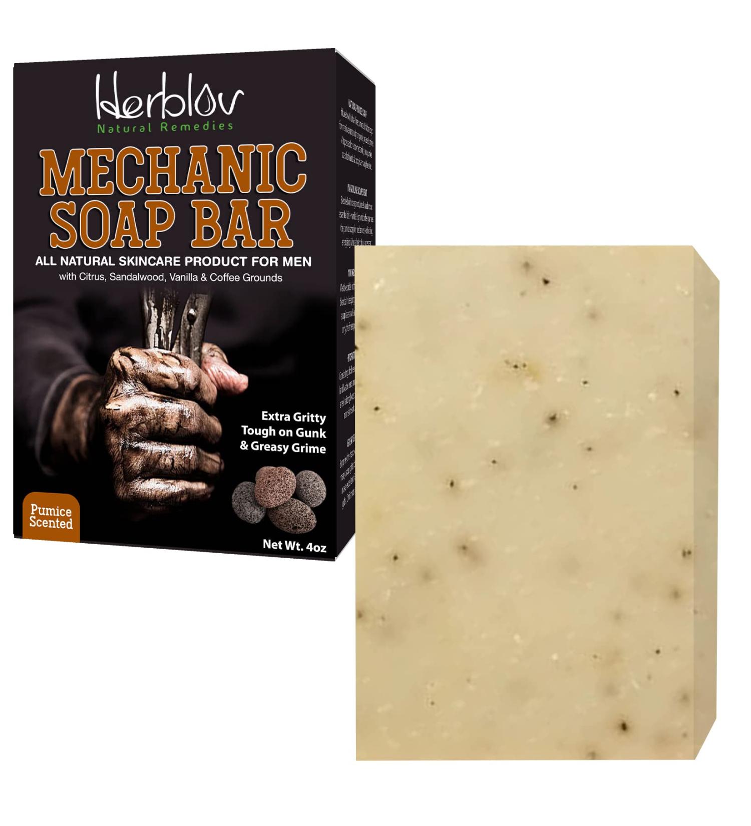 Men's Natural Mechanic Soap | 4oz Exfoliating Bar for Hands & Body | Tough on Grime with Citrus, Sandalwood, Vanilla & Coffee Grounds | Handcrafted Quality Soap for Him - Buy Online on SooperMarket.com