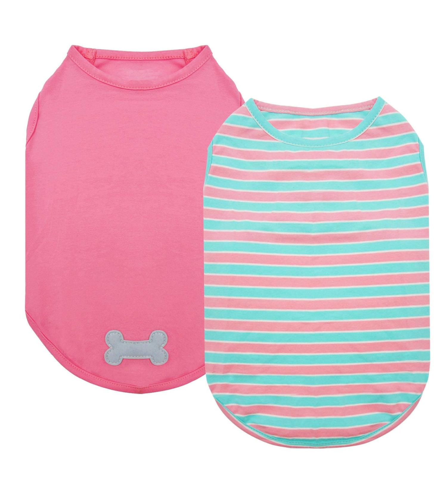 KYEESE 2 Pack Striped Dog Shirts - Soft Cotton Tank Top for Dogs - Sleeveless Cat Shirts - 16 Chest - 2Pack (Striped+Pink) - Buy Online on SooperMarket.com