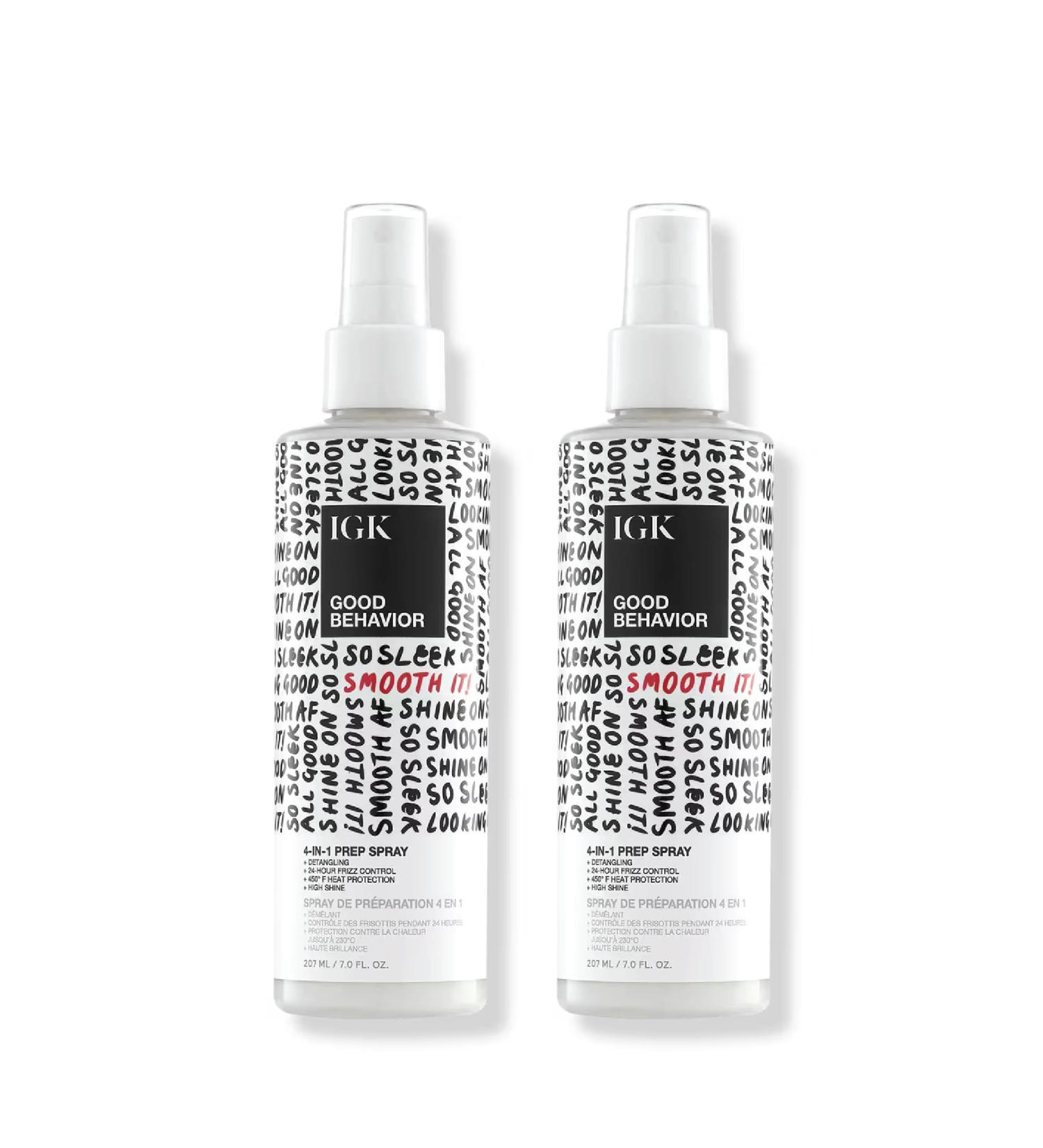 IGK GOOD BEHAVIOR 4-in-1 Prep Spray | Leave In + Detangle + Heat Protectant | Vegan + Cruelty Free | 7 Fl Oz (Pack of 2) - Buy Online on SooperMarket.com