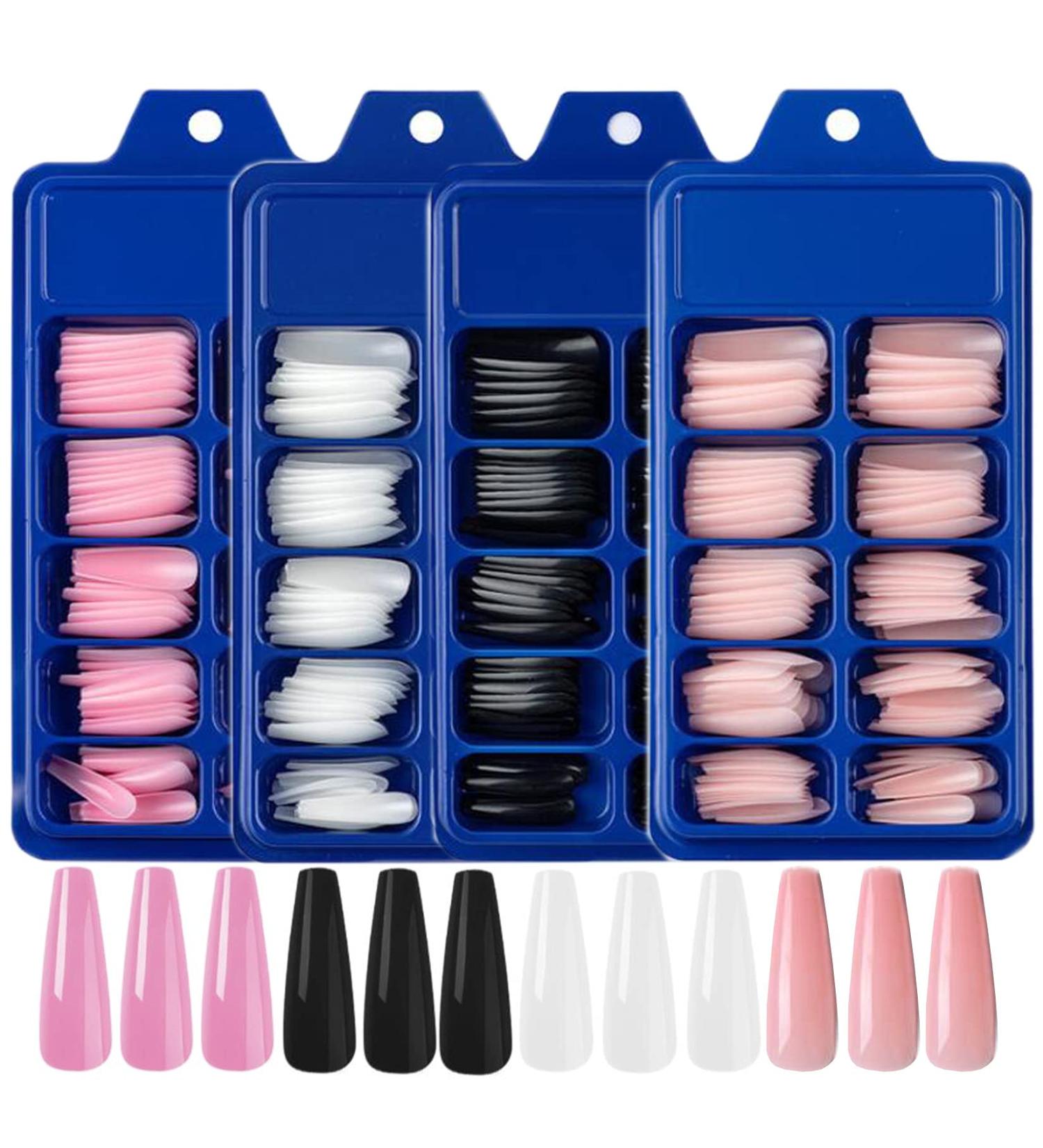 400pc Colored Long Coffin Press on Nails - Glossy Ballerina False Nails for Manicure - Acrylic Nail Design Salon Quality - DIY Nail Art Decor for Women and Girls - Buy Online on SooperMarket.com