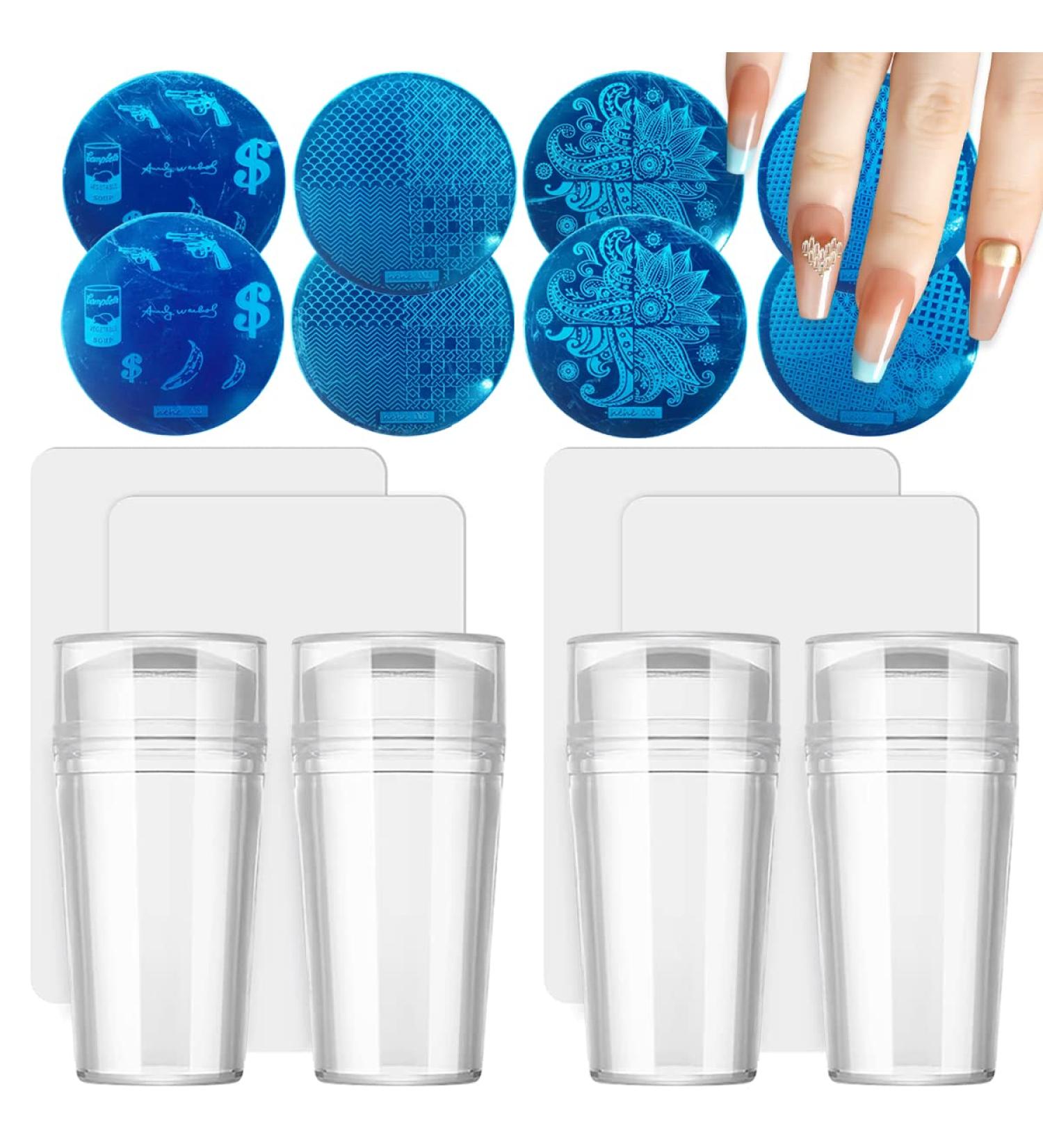 saijer Nail Art Stamper 4 PCS Silicone Nail Art Stamper With Scrapers 8 PCS Nail Art Stamping Plates Transparent Jelly Nail Stamp Manicure Tools Nail Plates Soft Stamper for DIY Nail Art Design - Buy Online on SooperMarket.com