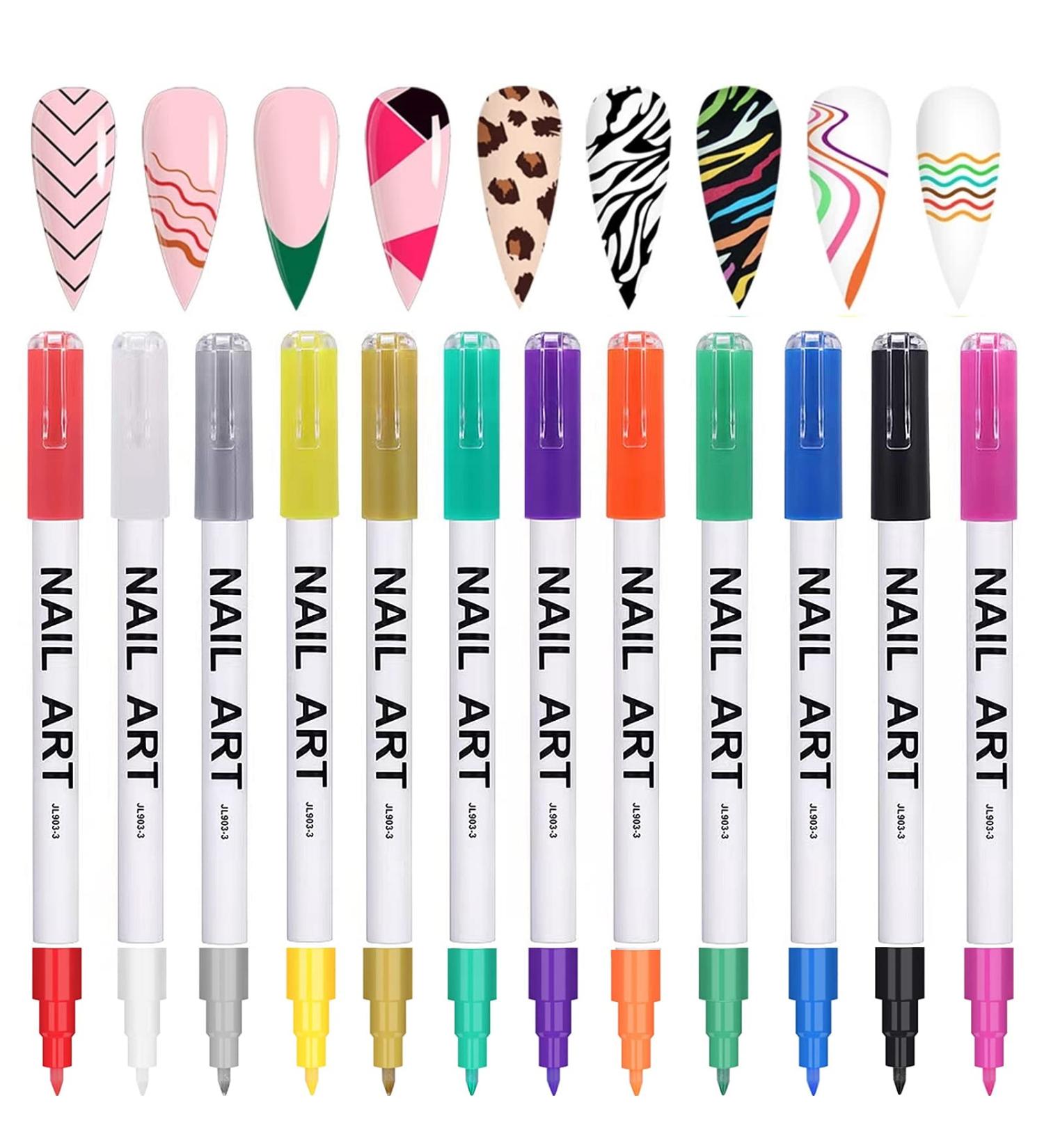 Gorvalin 12 Colors Nail Art Pens - 3D Nail Polish Graffiti Dotting Liner Pen Set for DIY Nail Design - Buy Online on SooperMarket.com