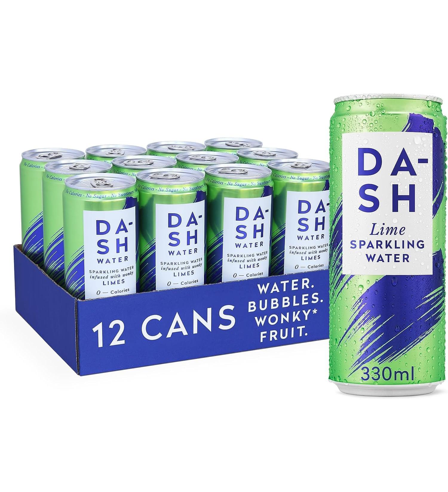 Dash Water Lime - 12 x Lime Flavoured Sparkling Spring Water - NO Sugar NO Sweetener NO Calories - Infused with Wonky Fruit (12 x 330ml cans) Lime 330 ml (Pack of 12) - Buy Online on SooperMarket.com
