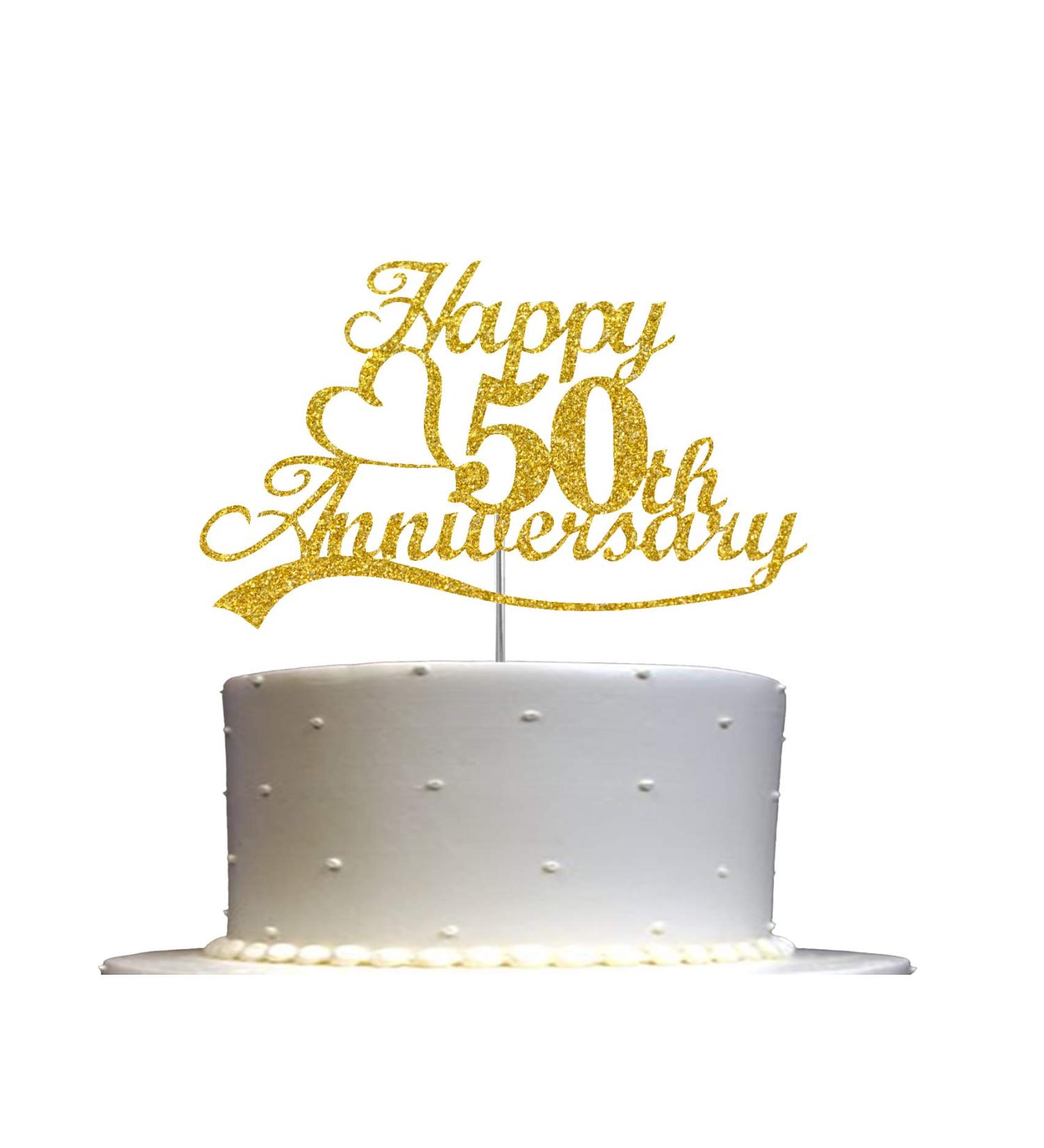 50th Anniversary Cake Topper Gold Glitter | Premium Quality Double Sided Acrylic Stick | Made in USA - Buy Online on SooperMarket.com